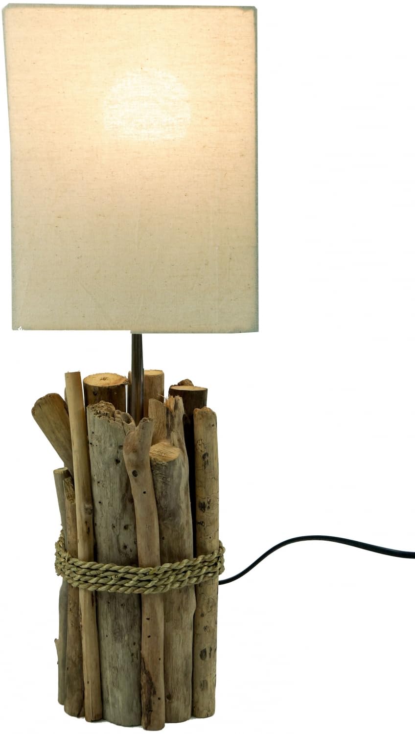 Lampe de Table / Lampe de Table Kuma, Fait à la Main à Bali Matériau Naturel Unique, Bois Flotté, Coton - Modèle Kuma, Boisdedérive, 50x17x17 cm, Natureelights, Lampes de Table en Matériau Naturel