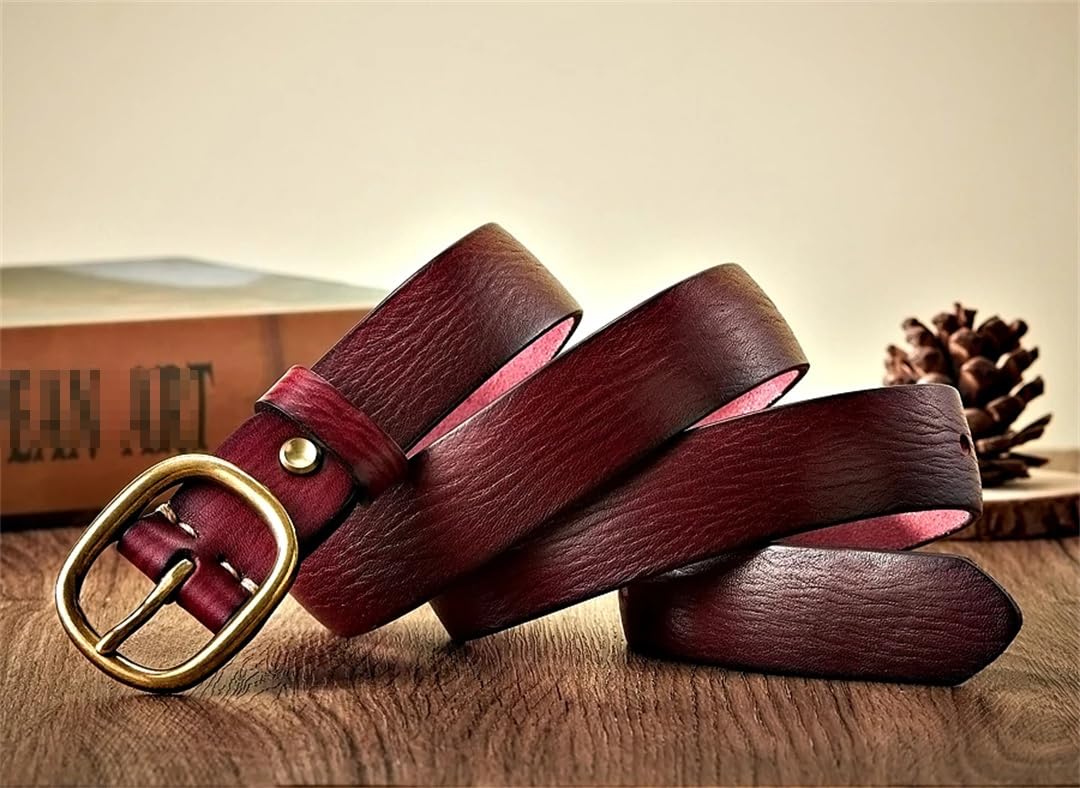 Wvapzxx Cinturón de piel de vaca de 2,8 cm con hebilla de cobre para mujer, cintura retro