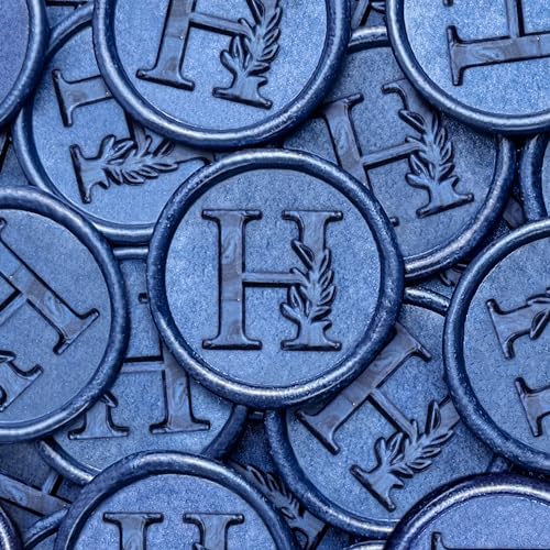 25Pcs Blue Wax Seal Stickers Handmade Vintage Botanical Leaves Adhesive Letter Wax Stickers for Wedding Party Invitations, Envelope, Gift Wrap, Christmas(Initial H, Blue)