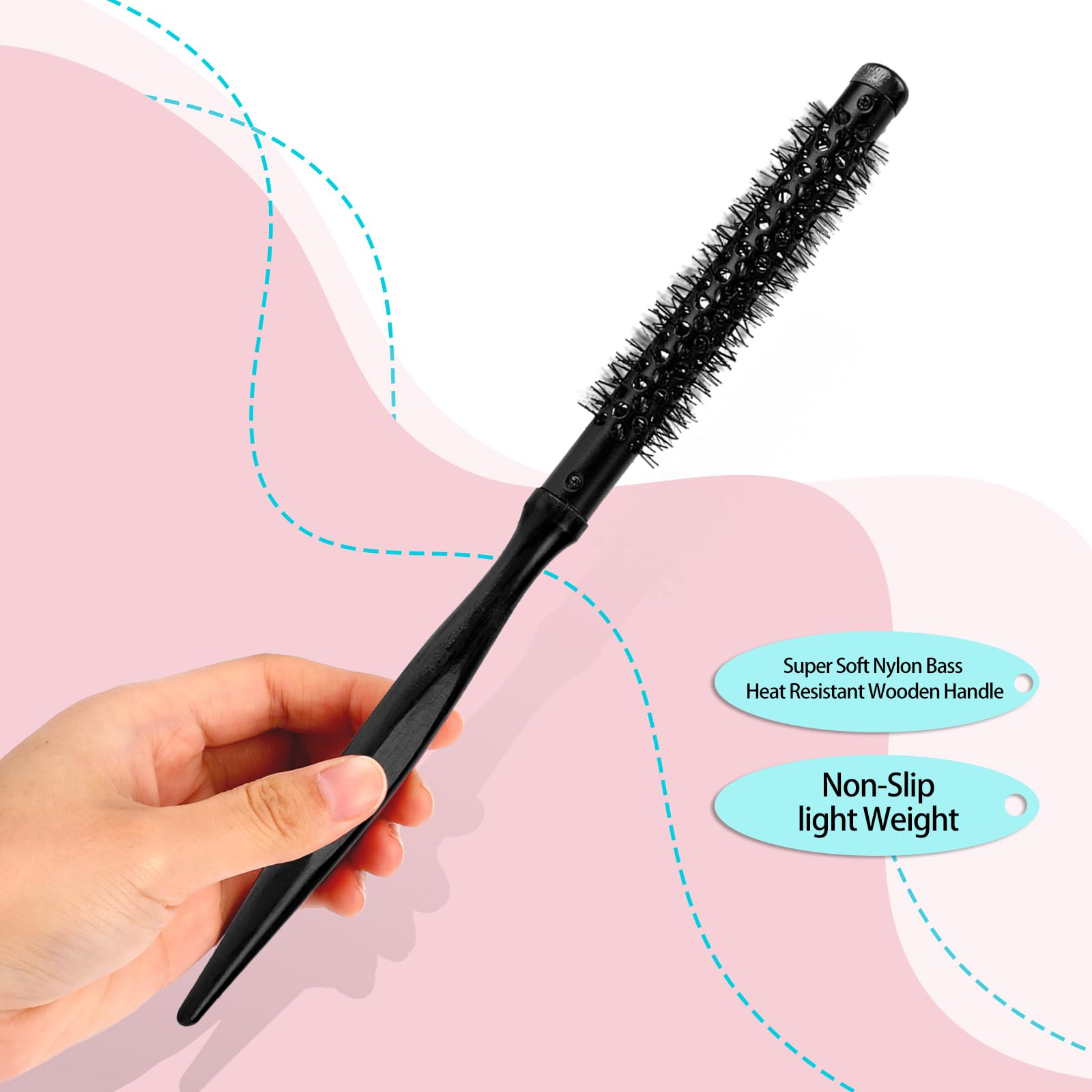 Small Round Hair Brush, Mini Quiff Roller With Nylon Bristles for Styling Blow Drying Thin Short Curly Hair, Bangs Lifting - Image 3