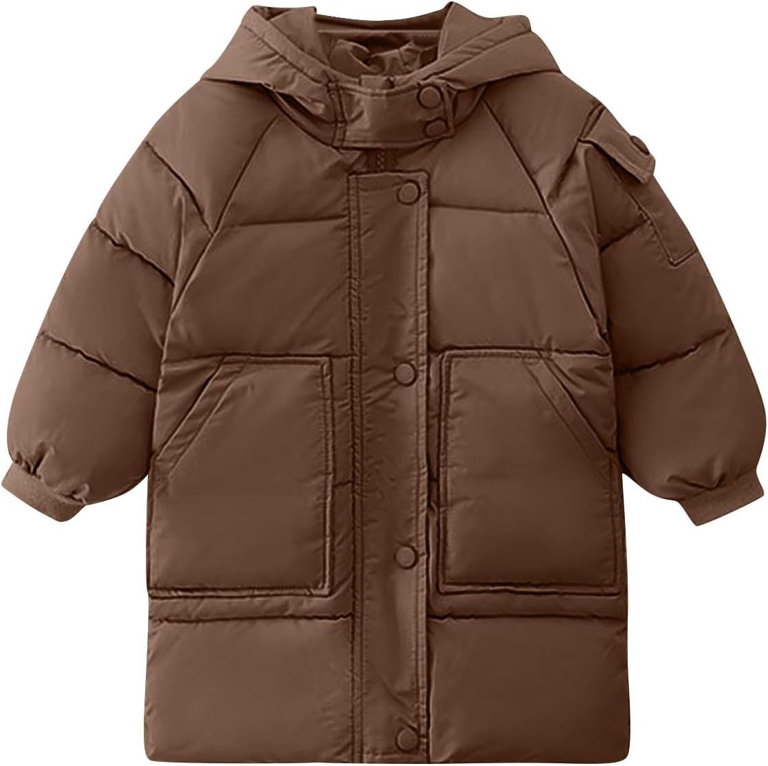 Heavyweight Hooded Puffer Jacket for Girls Boys: Solid Color Full Zipper Down Windproof Warm Coats Hiking Outfits