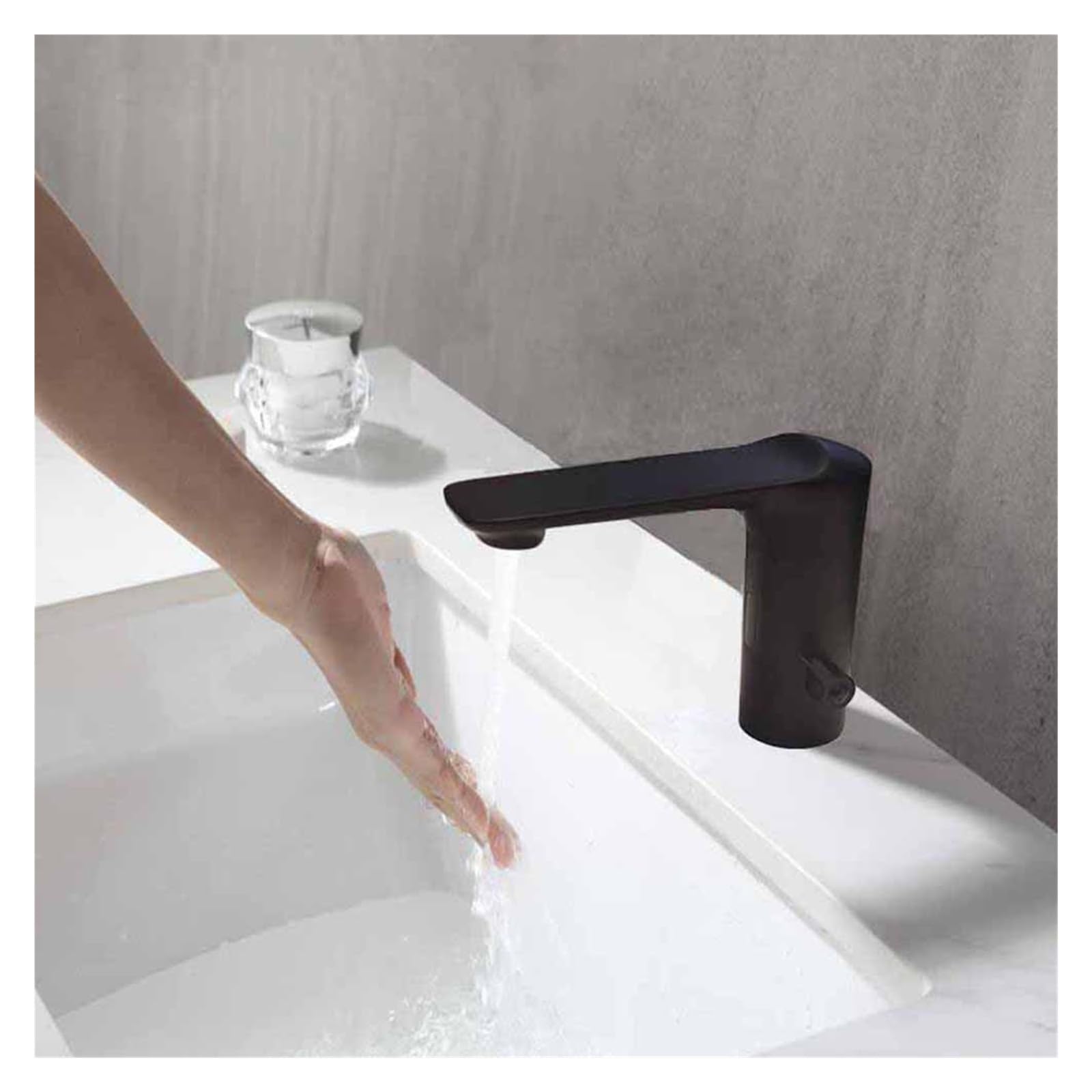 Robinet Intelligent Noir Robinets De Lavabo Automatiques Corps En Laiton Cuivre Mélangeur Eau Froide Et Chaude Ac 220 V Et Dc Batterie Électrique 6v