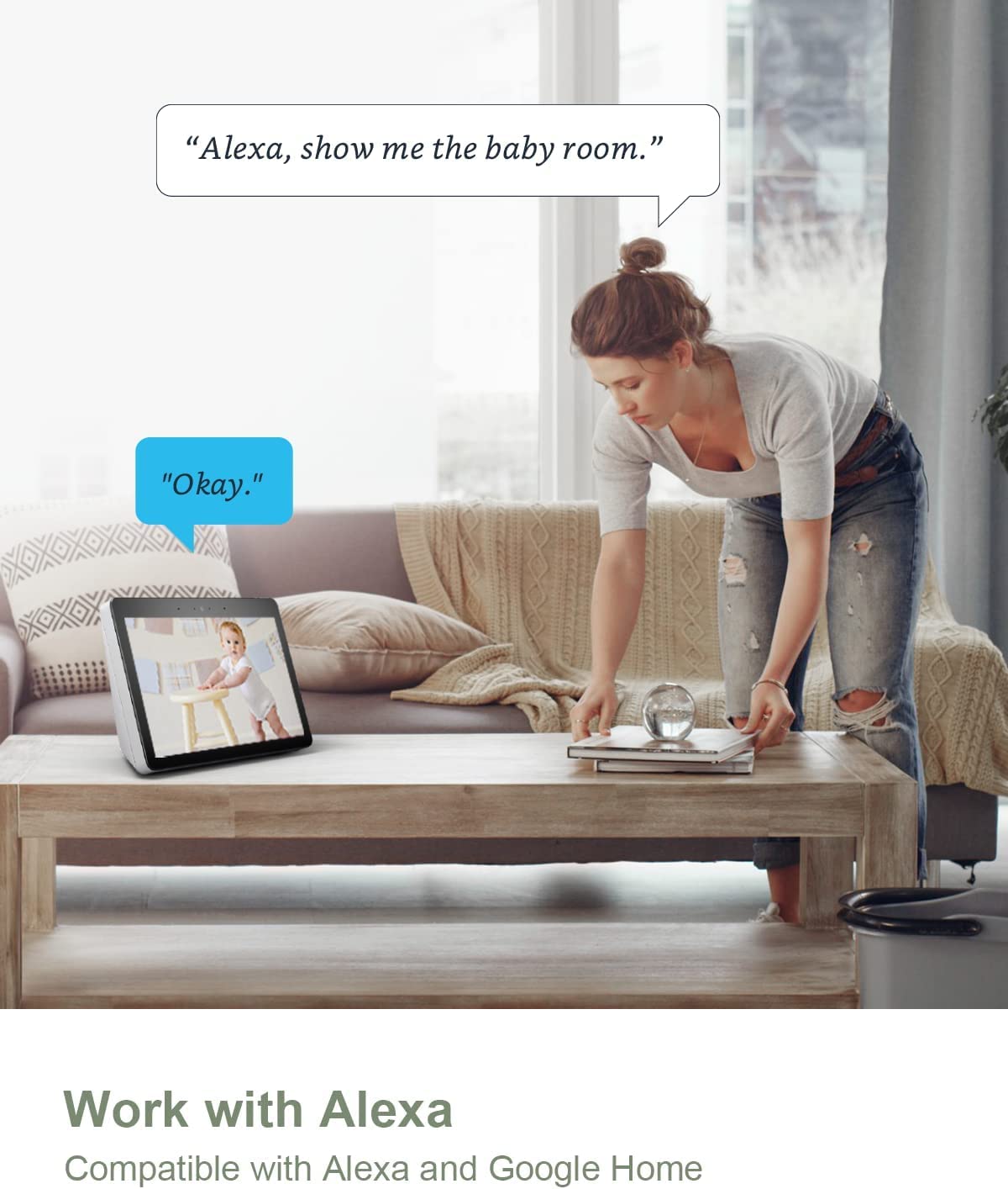 Woox Überwachungskamera innen, 360 Grad Kamera überwachung innen mit Zwei-Wege-Audio/Bewegungserkennung/Nachtsicht, 1080P WLAN Kamera Indoor Arbeitet mit Alexa, Hundekamera mit App für Hausstier/Baby