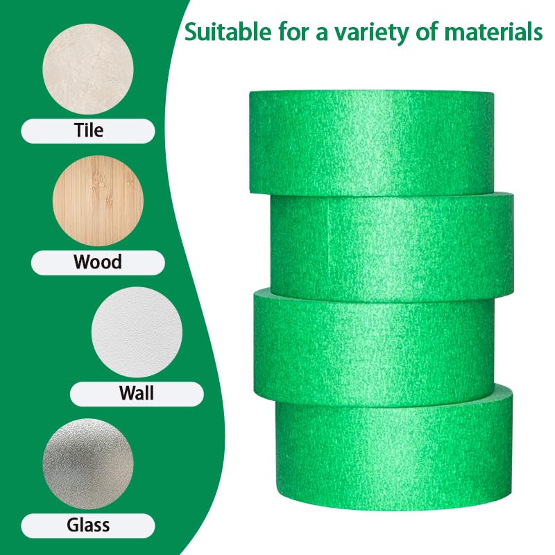Image of 4-Packs Green Painters Tape 2inch x 55 Yards (220 Total Yards), Medium Adhesive Green Masking Tape for Wall Painting, Furniture Painting, DIY Handmade Decoration