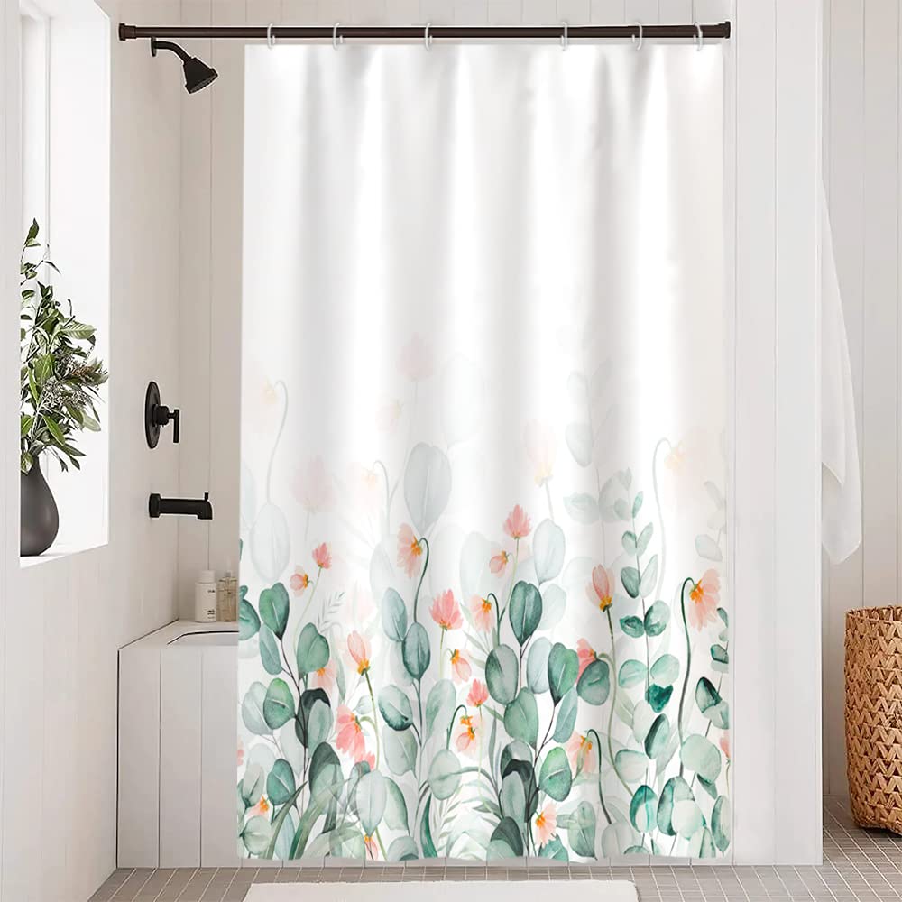 Cortina de Ducha de Hoja Eucalipto, Cortinas de Ducha Verde Oro Abstracto Planta Cortinas de Baño Antimoho Impermeable Lavable Tejido de Poliéster Cortina Ducha con 12 Ganchos 120x200cm — view 124