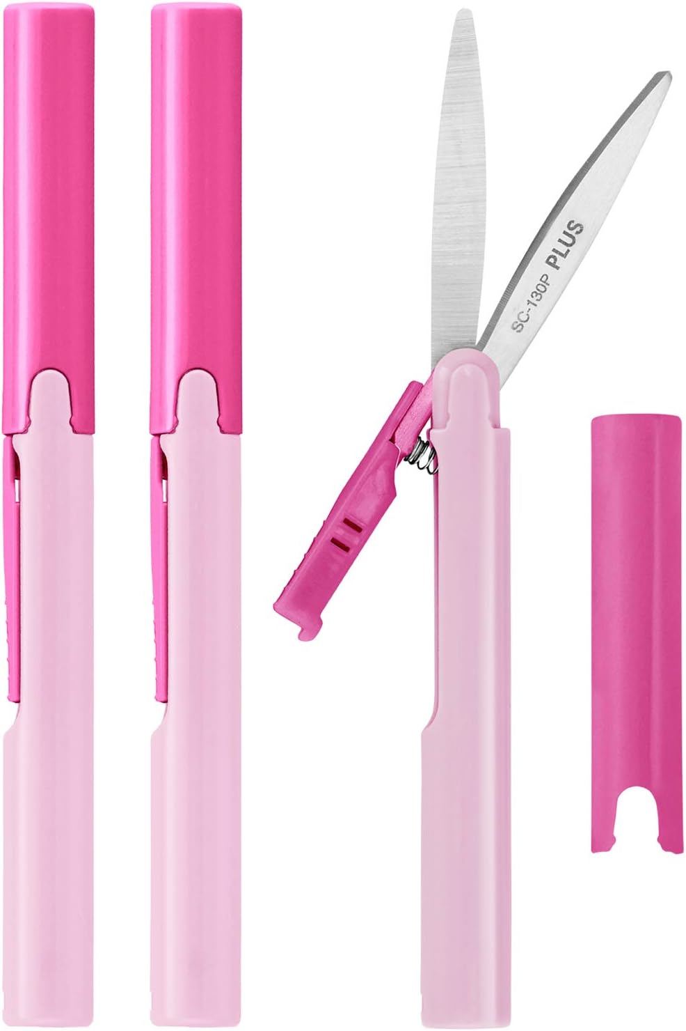 Plus Pen Style Compact Twiggy Scissors with Cover, 3-Pack Pink