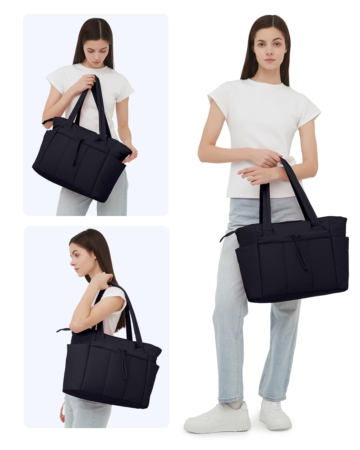 Wandering Nature Bolso Mujer Acolchado Grande, Bolso Shopper Mujer con Compartimento para Portátil 15.6" y Portabotellas 40oz para Negocios Escuela Viajes, (Patente en Trámite)