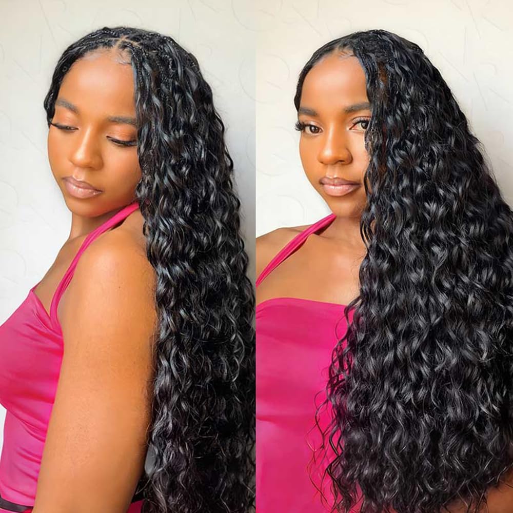 QVR Pro Pre Separated Water Wave Feather Crochet Human Hair Bulk Pre Looped and Lightweight Knotless Invisiable Knot With String Natural Black 45 cm 56 Gram/Pack