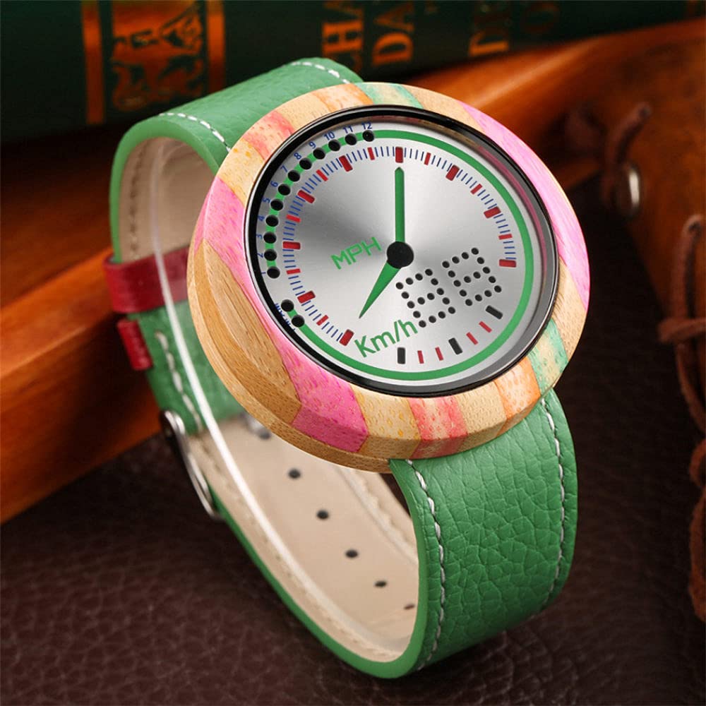 CAIDAI&YL Orologio da Uomo in Legno con quadrante Rotondo Orologio da Uomo in Legno alla Moda, colorato