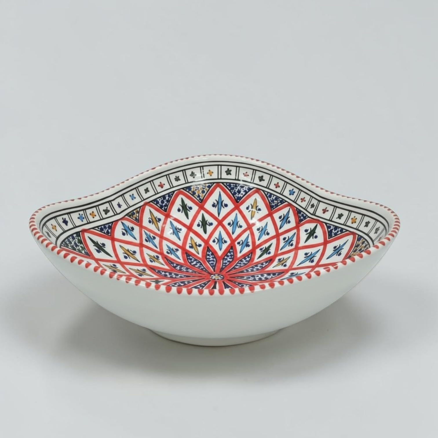 Generico Insalatiera in Ceramica 30 cm Fatta a Mano, Portafrutta Artigianale Bianco e Rosso Design Carciofo, Ciotola da Tavola per Insalata e Frutta, Linea Arabesque
