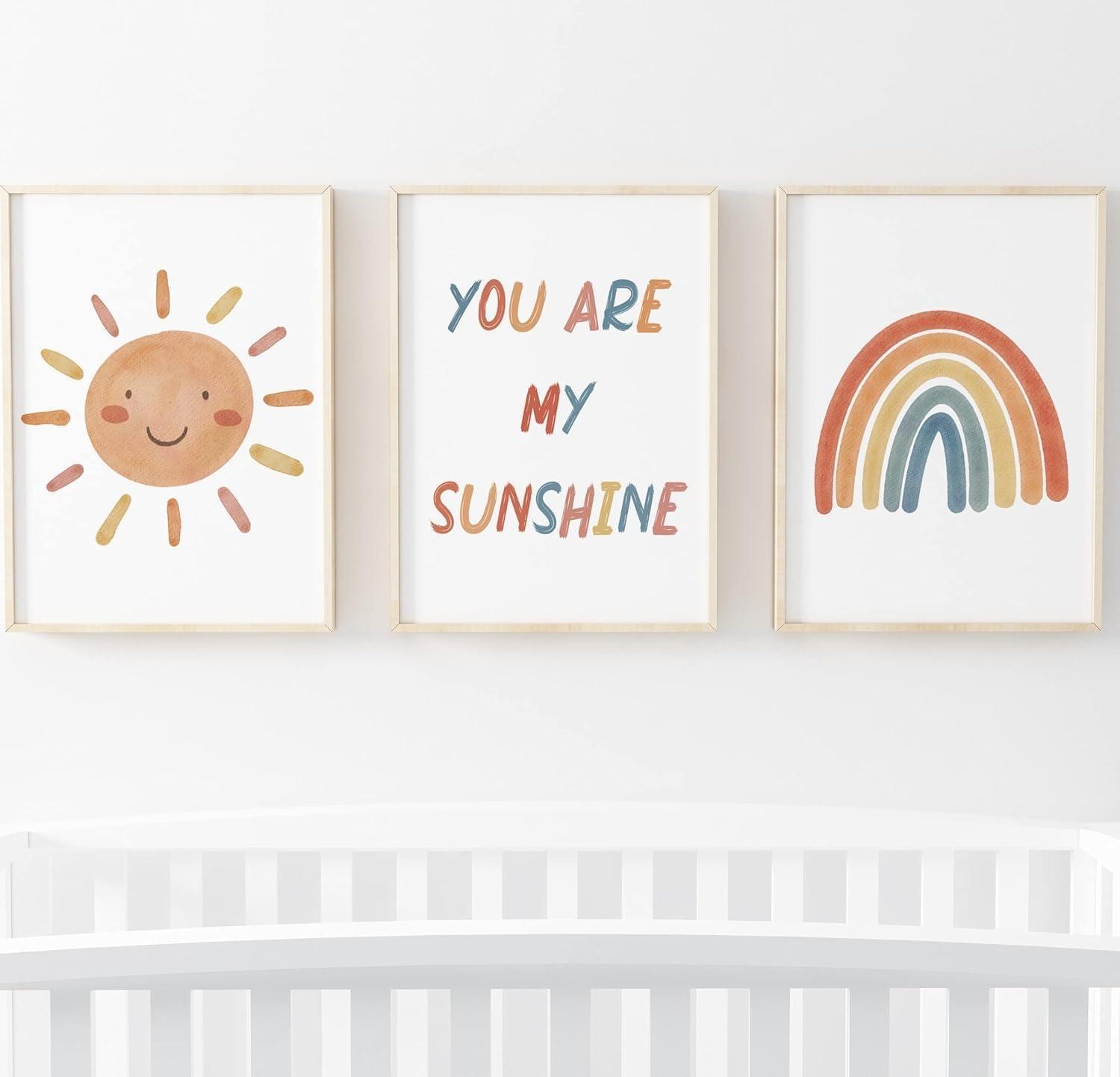 Nursery Rhyme Prints | You Are My Sunshine | Set of 3 | Boho Rainbow Sun | Children’s Bedroom Prints | Frames not Included (A4)
