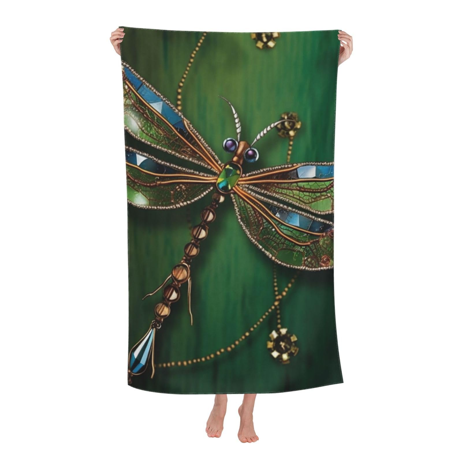 FodPand Jewel Dragonfly Beach Towel Oversized 52 x 32 in Sand Free Pool Swim Towels for Adult Travel Blanket Lightweight Quick Dry Absorbent Bath Towels Cruise Vacation Accessories