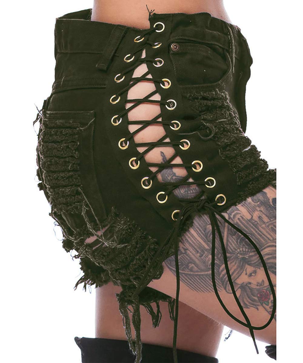 Women's Ripped Hole Denim Shorts Side Straps Sexy Mini Hot Pants