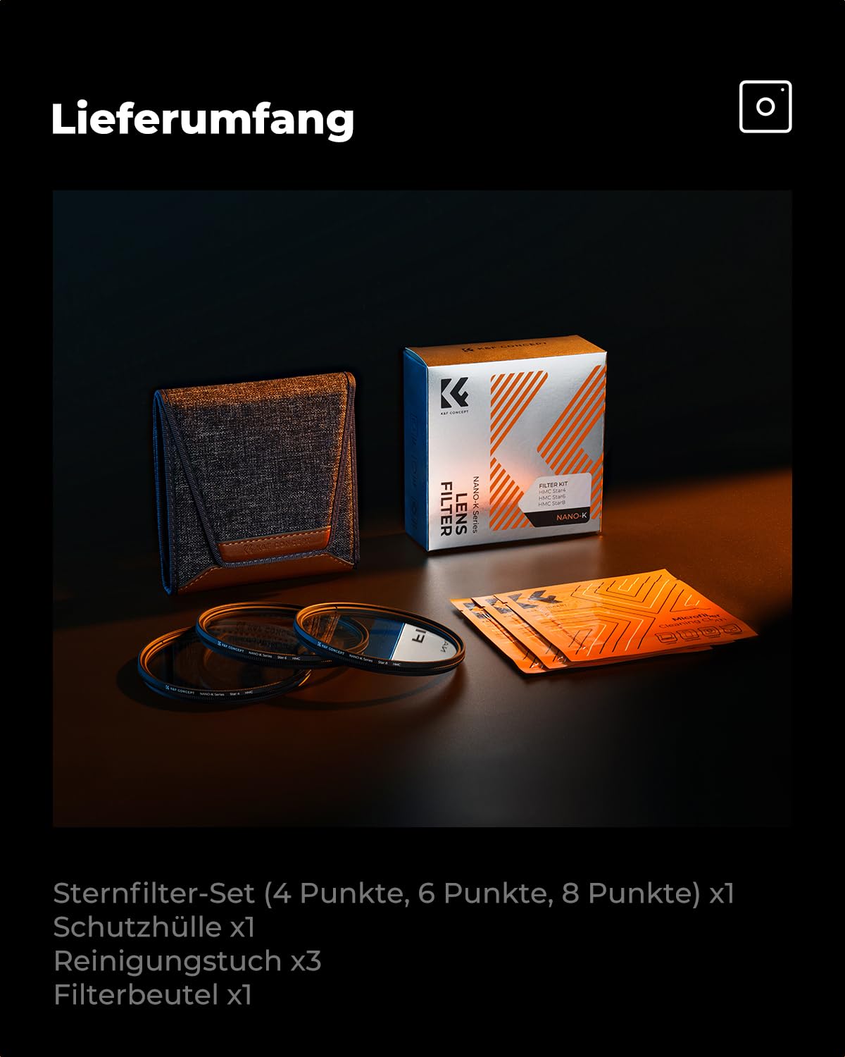 K&F CONCEPT 82mm Sternfilter 4 Punkte, 6 Punkte, 8 Punkte für Sternenlichteffekte (Nano-Klear)