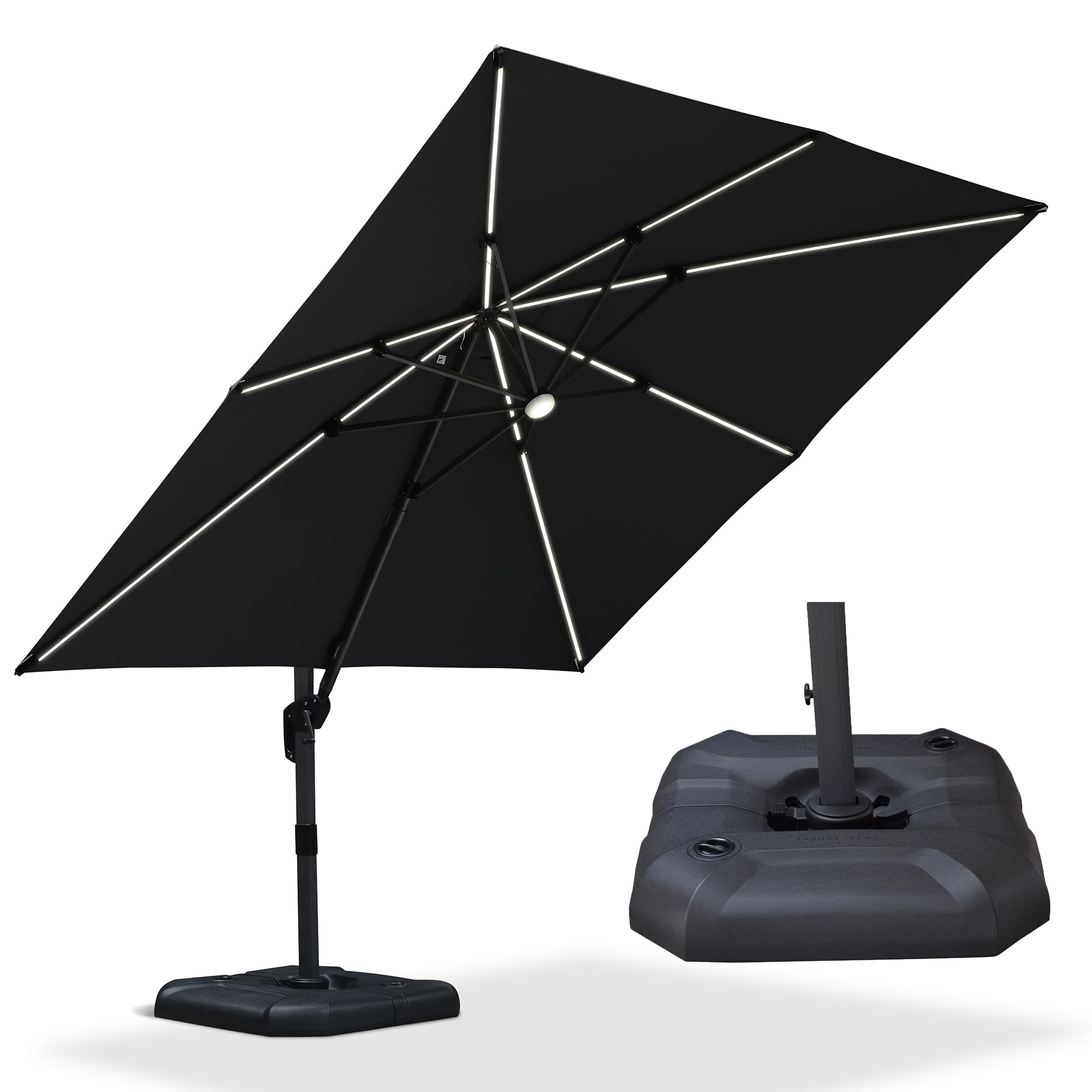 PURPLE LEAF Sombrilla Terraza Exterior 3 x 3 m con Luz LED, Sombrilla Jardin Grande con patas de sombrilla, Sombrilla de Aluminio con Protección UV UPF 50+, Gris
