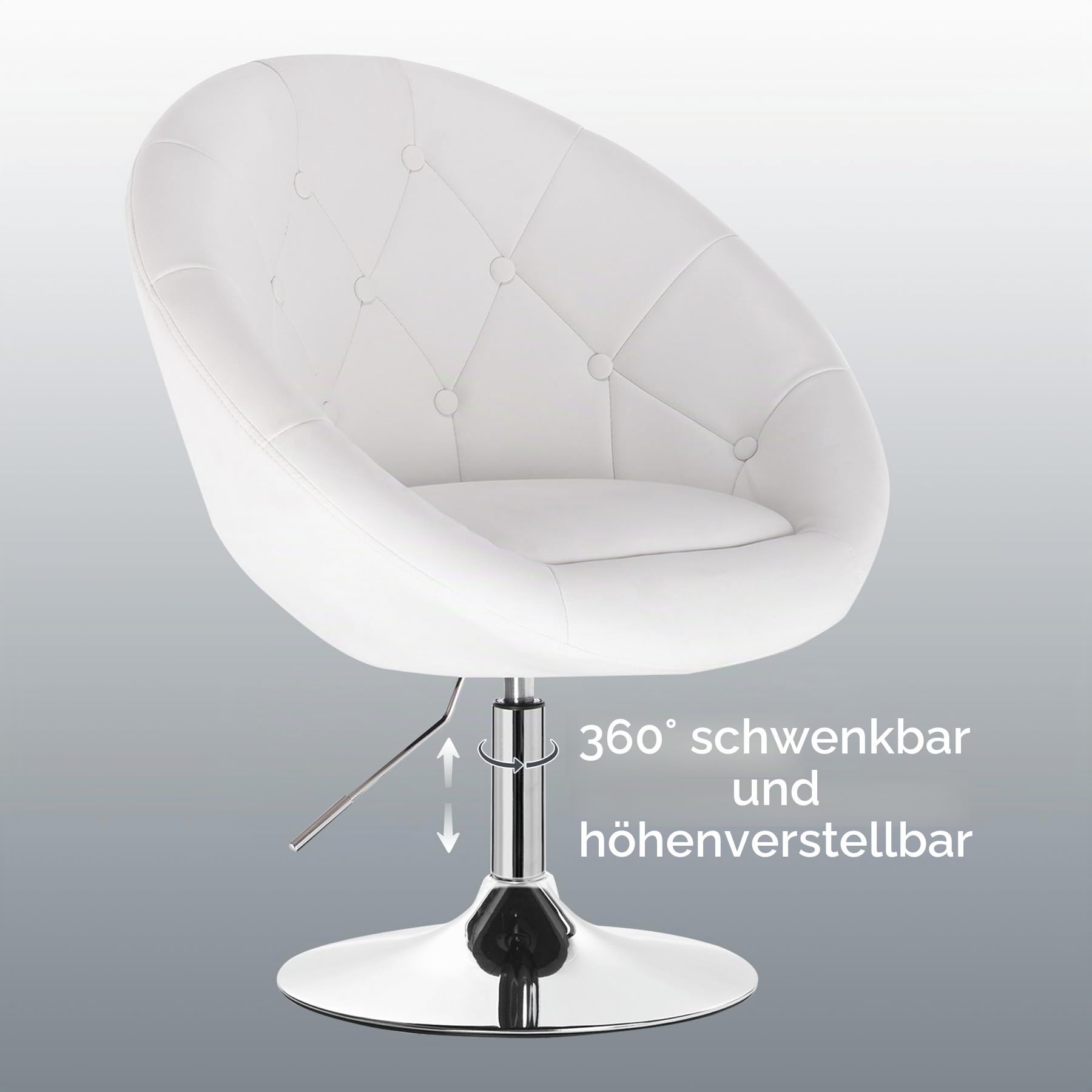 WOLTU Schminktisch Stuhl, Loungesessel 360° drehbar höhenverstellbar mit Armlehne Rückenlehne, Schminkstuhl für Schlafzimmer & Wohnzimmer, Hocker aus Kunstleder, Weiß