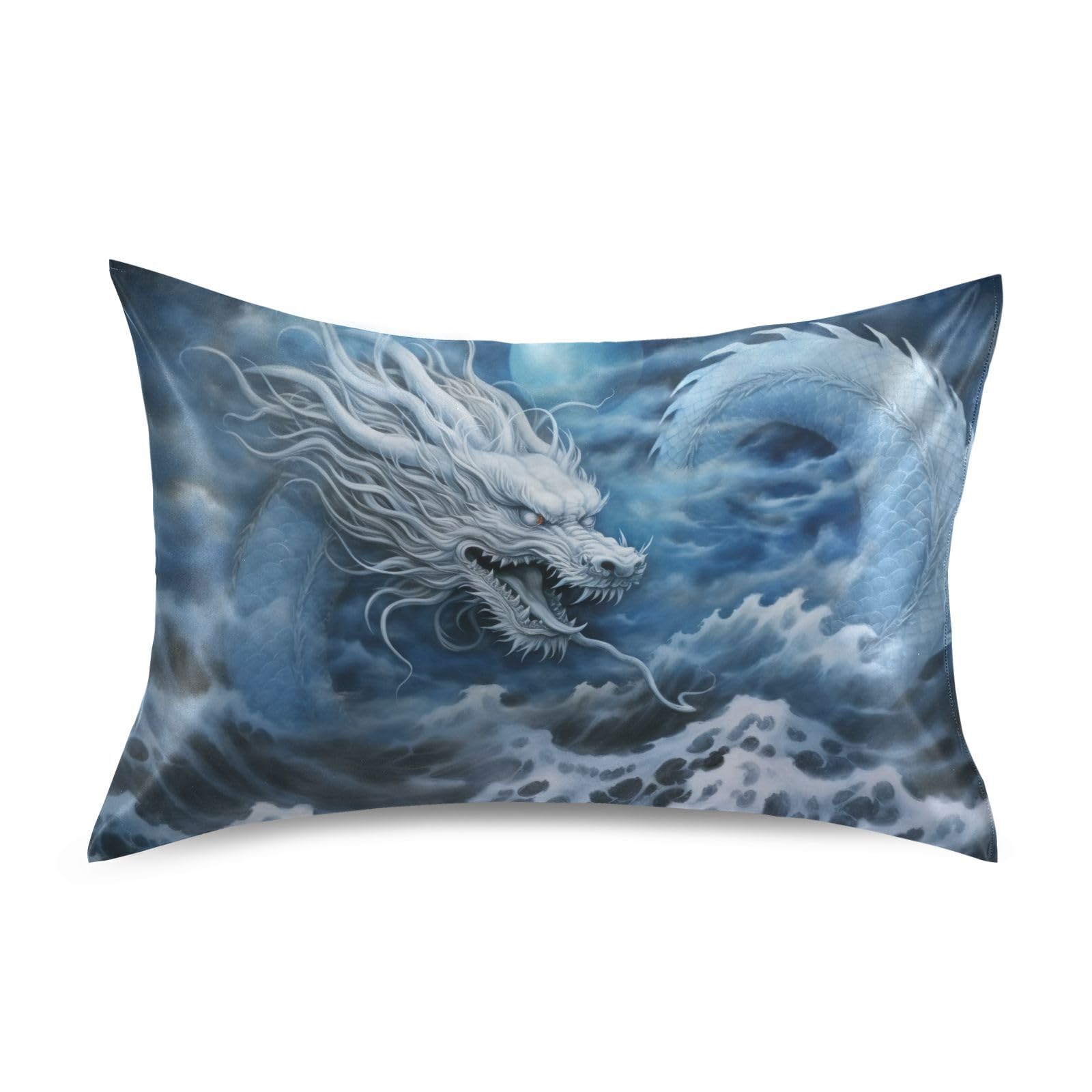 YETTASBIN Dragon Ocean Satin Pillowcase, Soft Breathable Silk Pillow Case with Envelope Closure for Hair and Skin, Standard Size 26 x 20 Inch