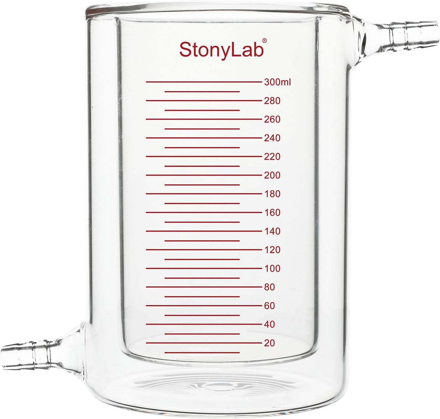 stonylabGlass Jacketed Beaker, 1 Pack Borosilicate Glass Graduated Beaker Flat-Bottom Double-Layer Lab Reaction Beaker, 300 ml