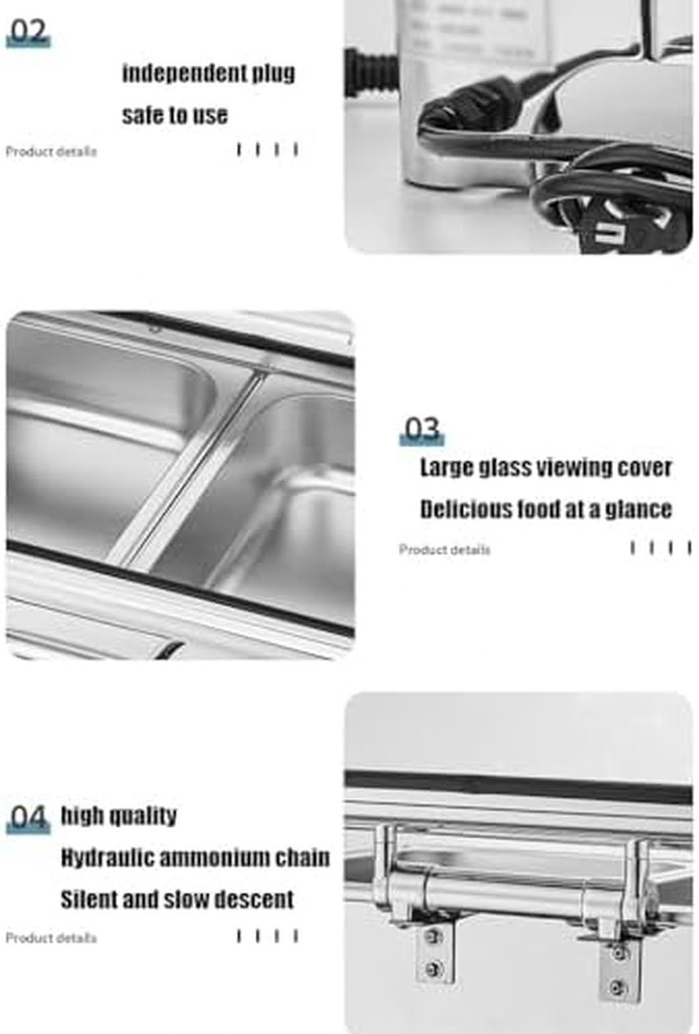 Set di scaldavivande in acciaio inox con coperchio ribaltabile e riscaldamento a LED per catering, banchetti, eventi, scaldavivande, confezione da 2