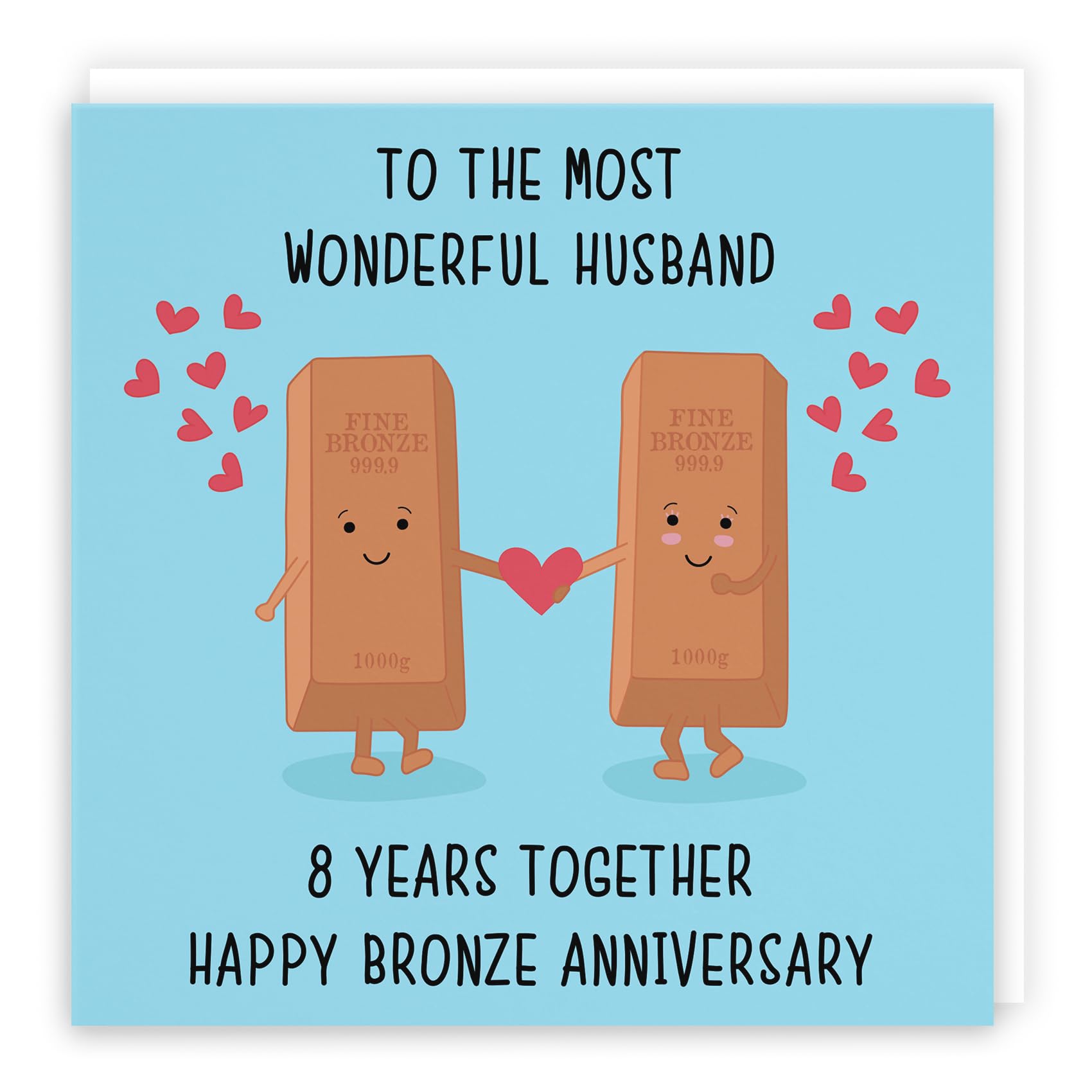 Hunts England, Husband 8th Anniversary Card, To The Most Wonderful Husband, 8 Years Together, Happy Bronze Anniversary