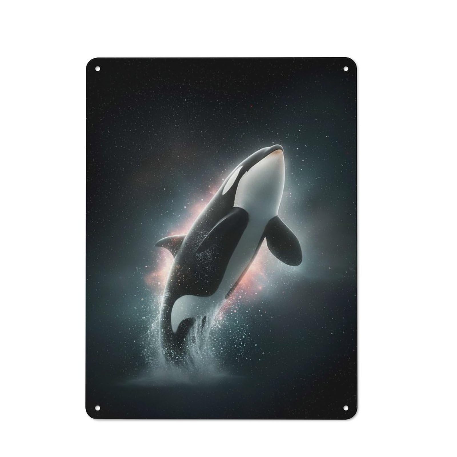 Junmoney Orca Whale Leaping In Space Rustic Tin Sign 40X30cm For Home Office Or Studio, For Vintage Wall Decor Fans, For Home Office And Studio Walls
