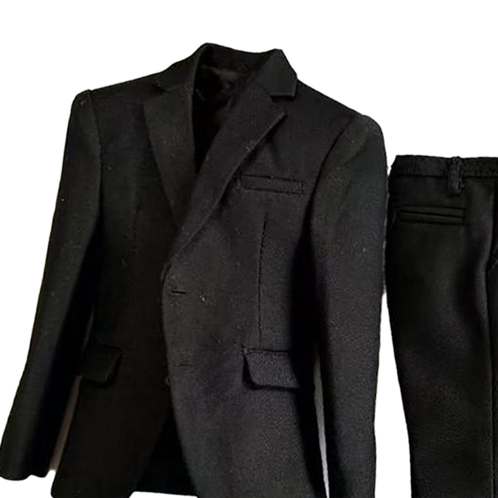 6 Teile Action Figuren Anzug Set Komplett mit Hemd Hose Schuhen Gürtel Krawatte Aus Stoff für Puppenliebhaber Modellsammlung, Schwarzes Hemd