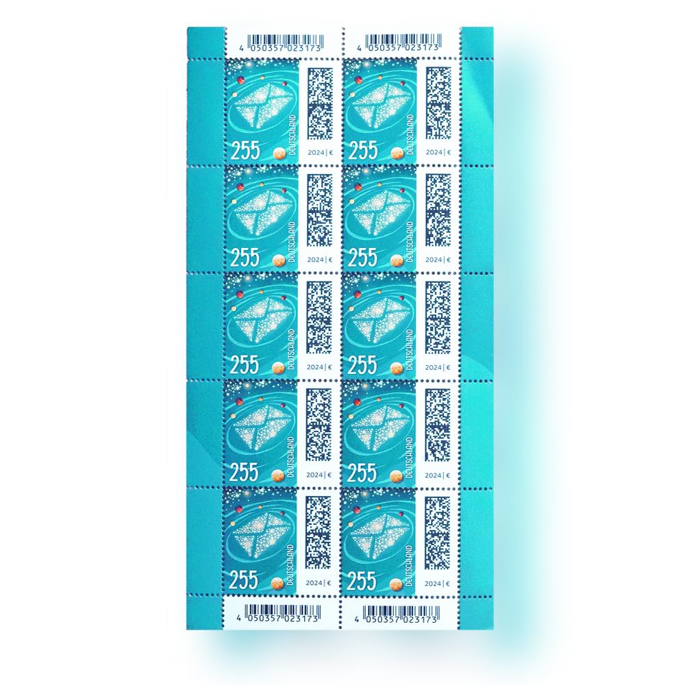 10 Stück 2,55 EUR postfrische nassklebende Briefmarken auf 10er Bogen (Motiv: Welt der Briefe) Frankaturware