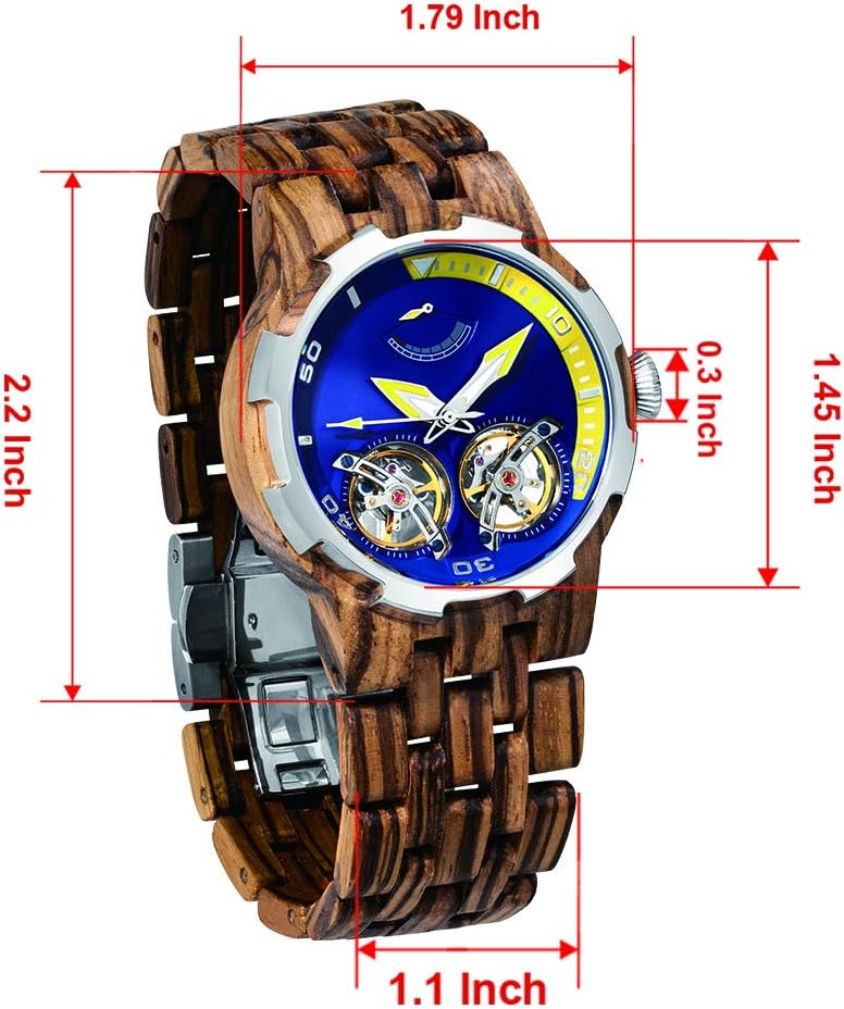 Dual Wheels Automatic Movement Transparent Dial Men's Wooden Watch
