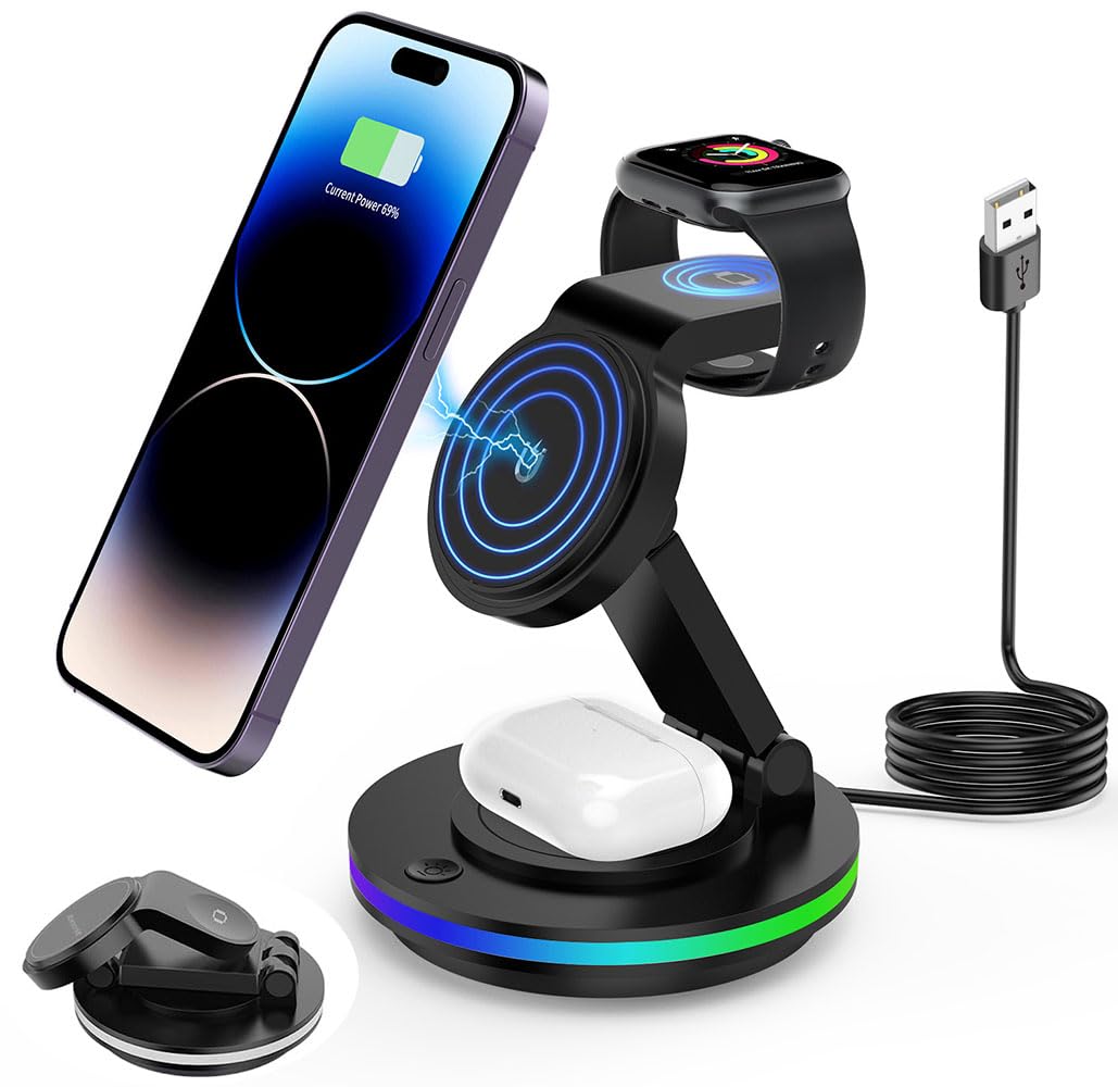 Zitronix® Magnetic Wireless Charger for iPhone 3 IN 1 Wireless Magentic Charger for iPhone, iWatch & Airpods Fashion Travel Folding Wireless Magentic Charger with Light, Universal Compatibility (B0D5CRLVQS) Amazon Price History, Amazon Price Tracker