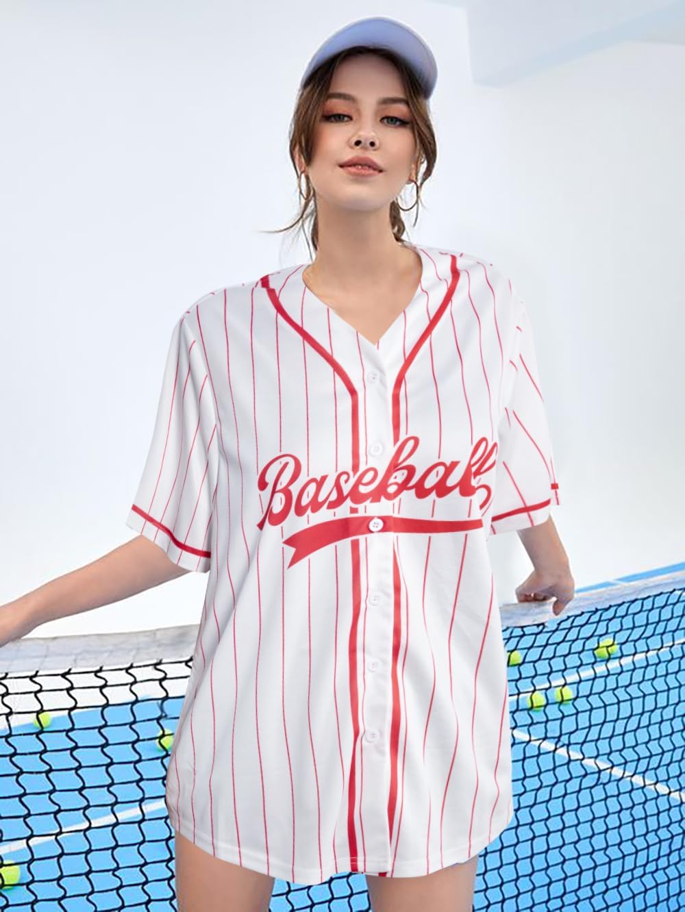Baseball Jersey for Women Baseball Shirt: Baseball Graphic Button Down Plain Tshirts Sports Active V Neck Tee Tops - Image 2