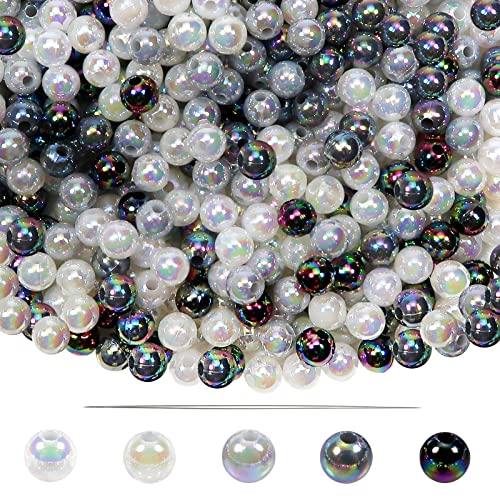 TOAOB 1000 Piezas Perlas Redondas Blanco y Negro de Cuentas de Plásticos de 6 mm Abalorios AB Color para Bisuteria Hacer Joyas Pulsera Collar