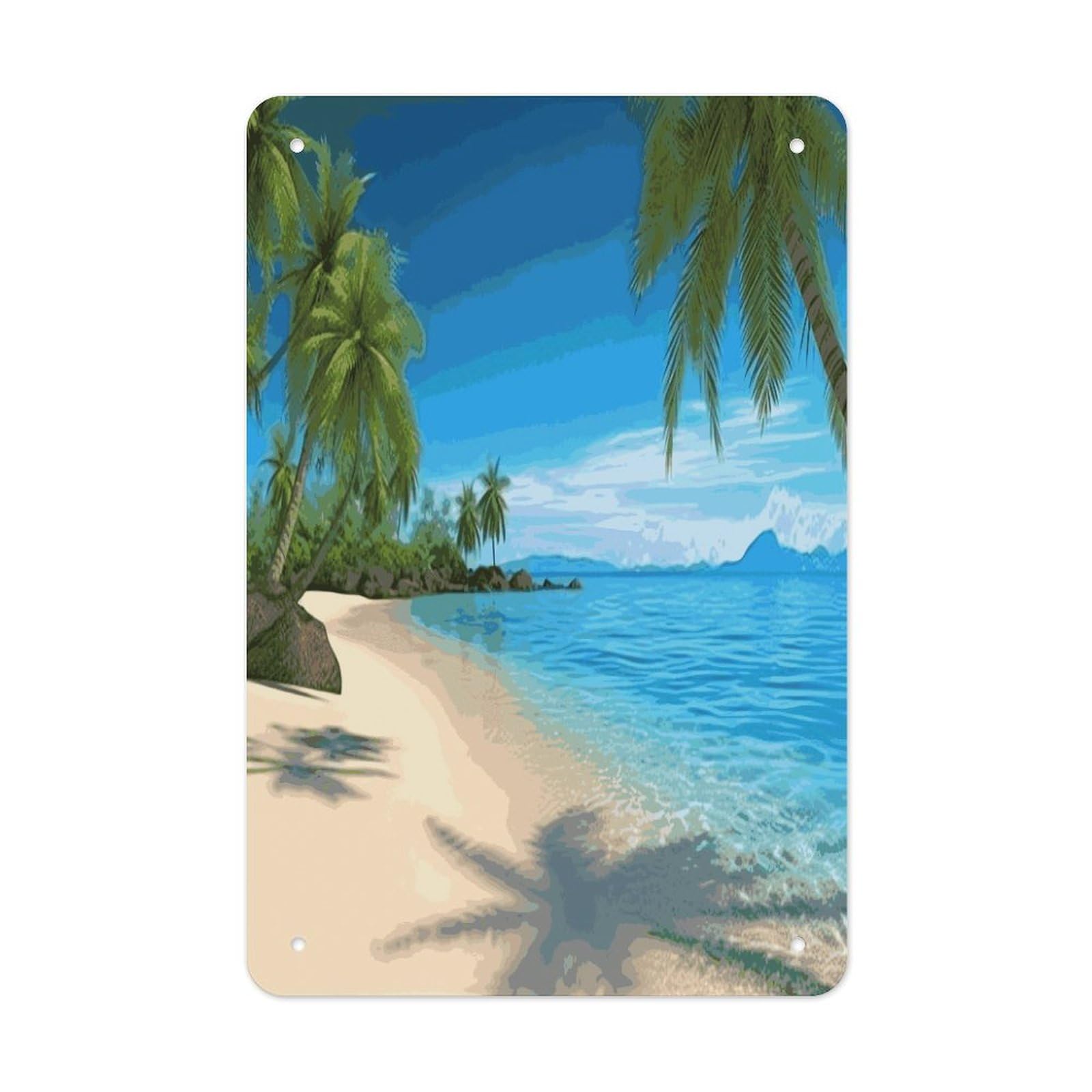 Btcowzrv Style Hawaiian Beach With Palm Trees Metal Tin Sign Wall Decor Hanging Plaque