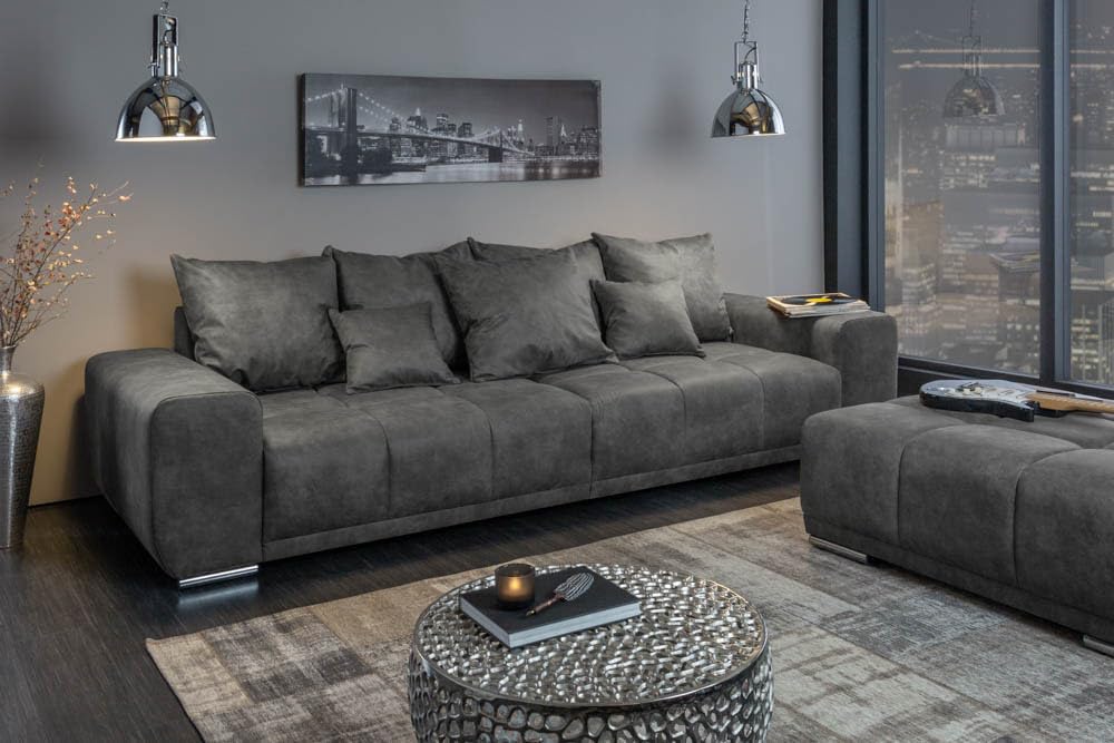 Riess Ambiente Extravagantes XXL Sofa ELEGANCIA 285cm grau inkl. Kissen Bigsofa Große Polstercouch Wohnlandschaft