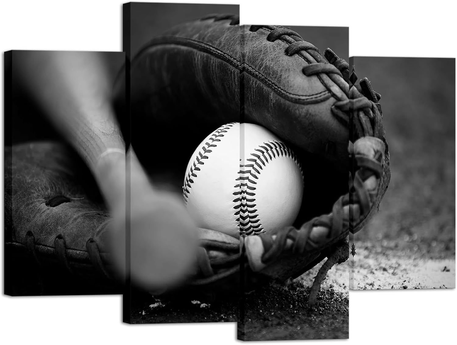 HOMEOART Baseball Wall Art Boys Bedroom Decor Black and White Framed Ready to Hang Large 4 Pieces