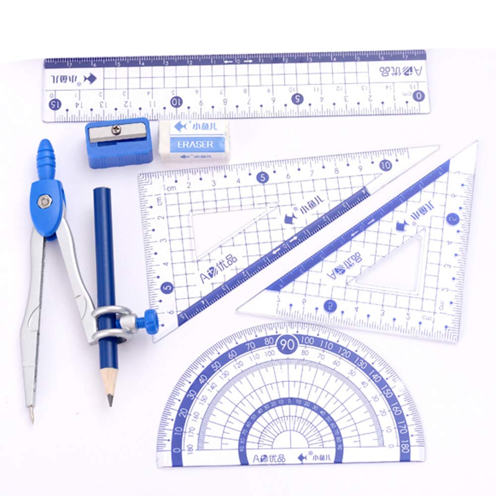 School Supplies For 6th Grade 10 Pcs Maths Set, Geometry Sets Stationary Sets School Supplies - Compass Protractor Ruler Eraser Pencil Lead Refills Pencil And Pencil Sharpener Clear Case 8th Grade School Supplies