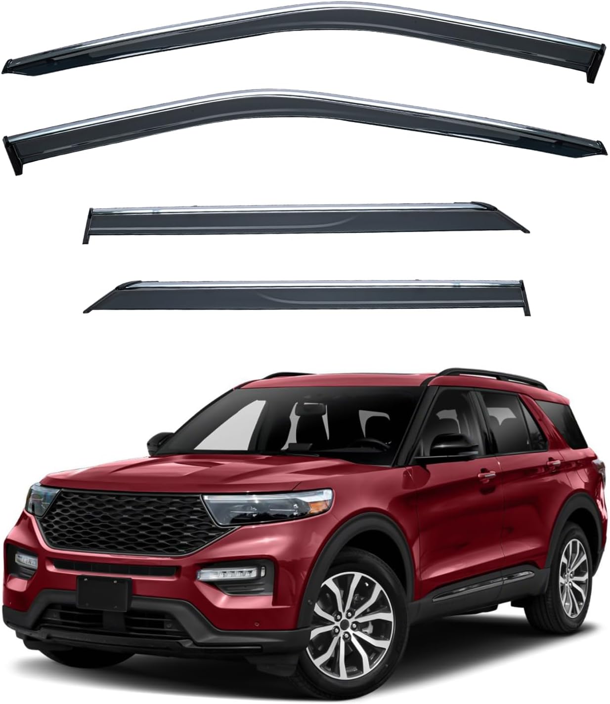 4pcs Vent Window Visors Compatible with 2020-2025 Ford Explorer,Outside Mount Style Sun Rain Guard,Smoke Tint with Chrome Trim