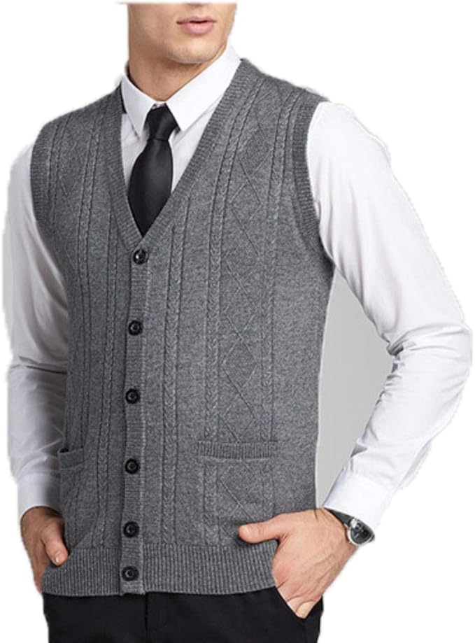 Men's Wool Vneck Vest Sleeveless Fashion Clothes Knitted Cotton Casual