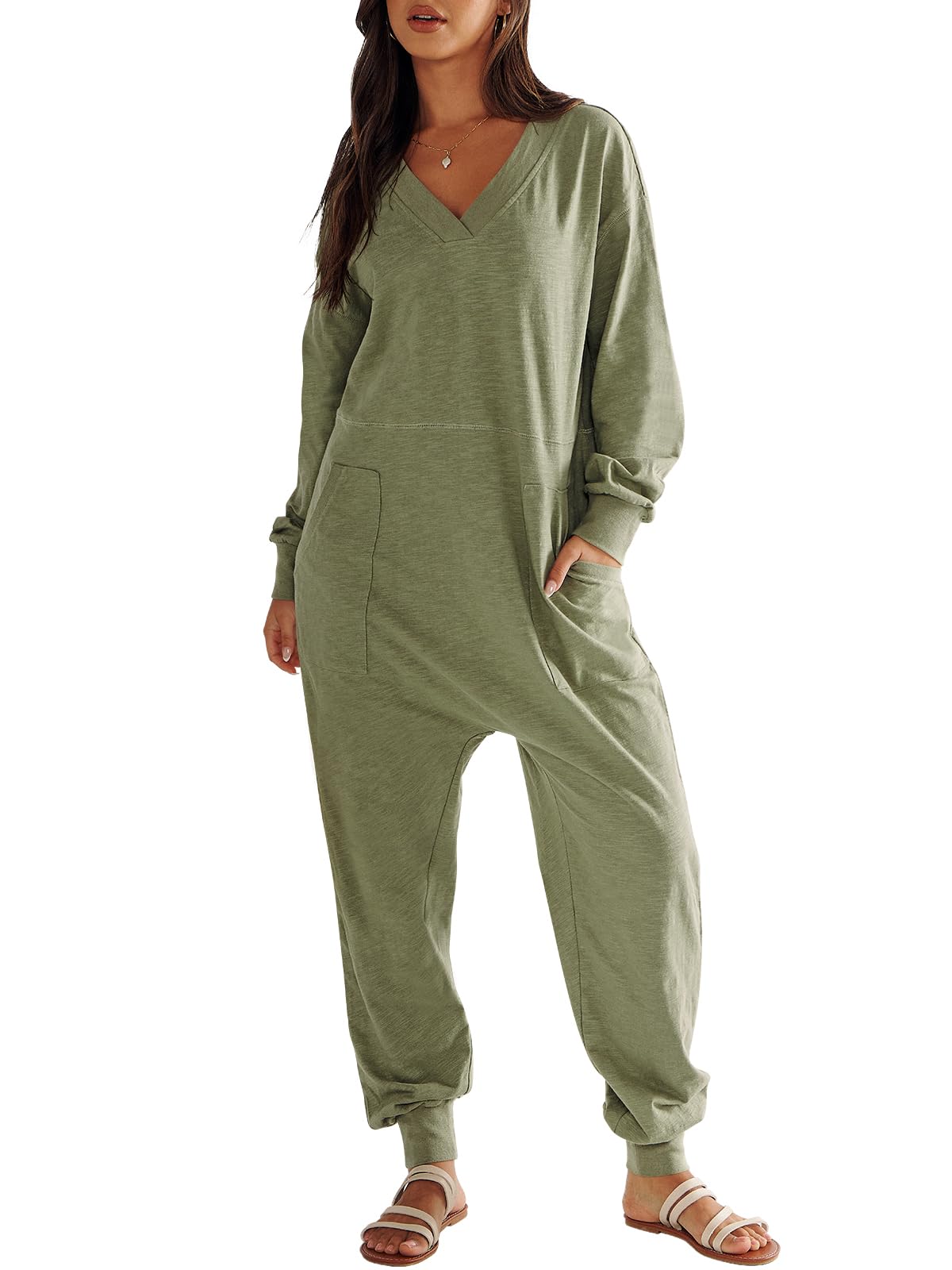 ANRABESS Jumpsuits for Women 2025 Fall Long Sleeve Casual Loose Fit Romper Lounge One Piece Pajamas Outfits Jumper