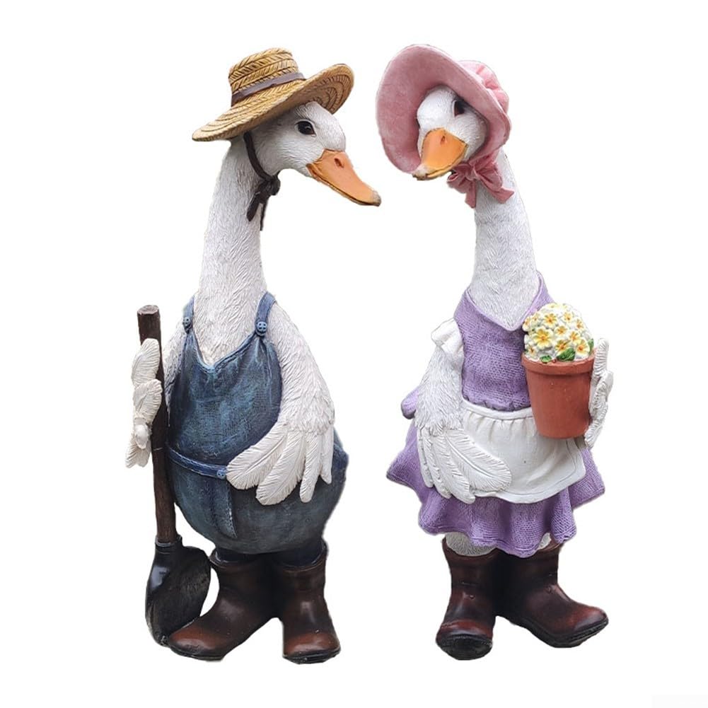 Statue di anatra resistenti alle intemperie per la decorazione del giardino Figurine divertenti e affascinanti per prato e stagno (scatola di fiori anatra)
