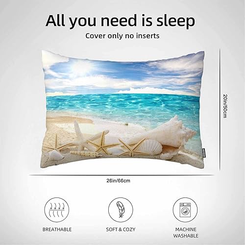 Miniatura 2 de AOYEGO Funda de almohada con diseño de estrella de mar y estrella de mar, color azul tropical, vacaciones, playa, cielo soleado, decoración del