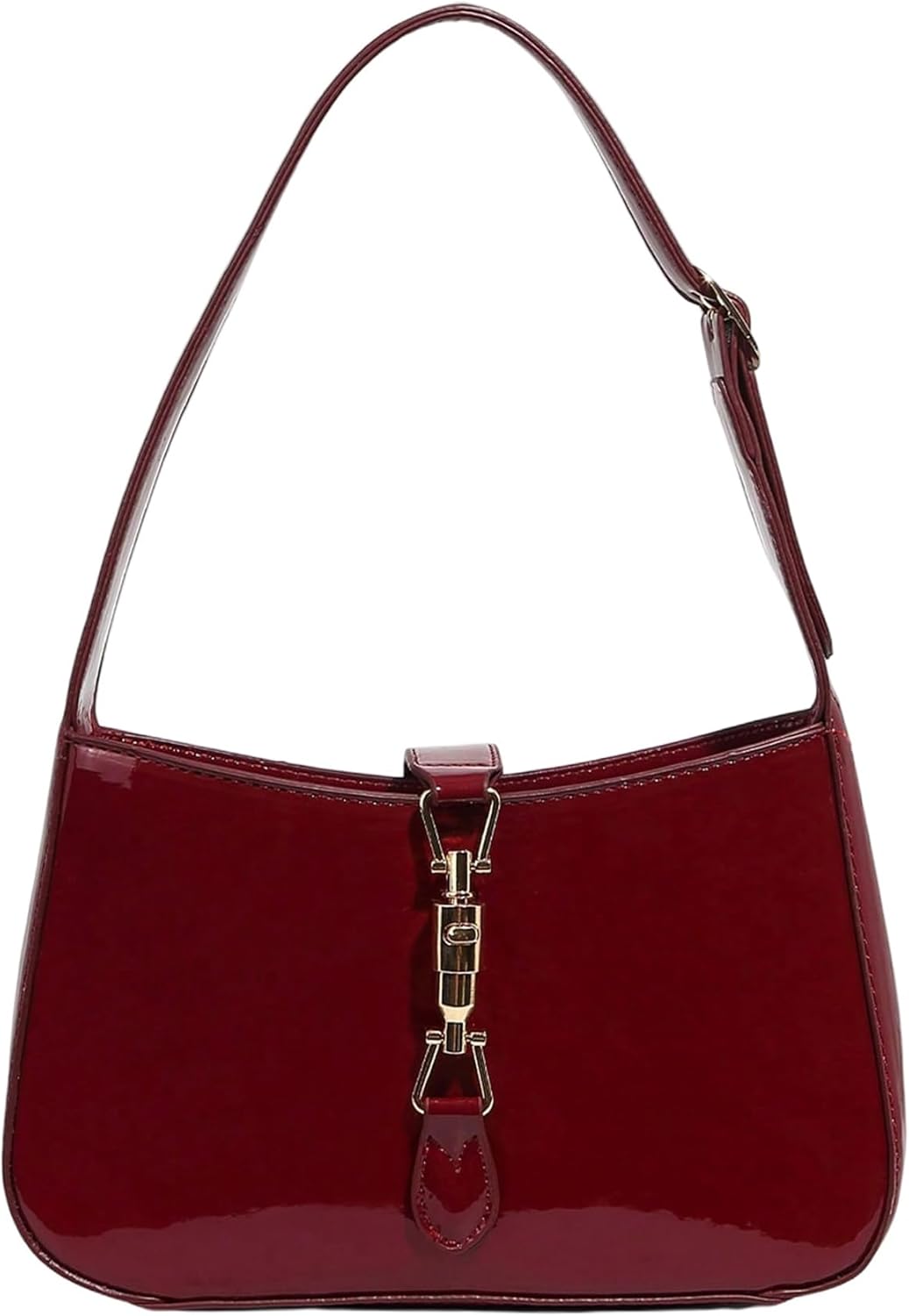 OYOANGLE Women's Patent Leather Shoulder Bags Classic Work Dressy Buckle Underarm Bag with Adjustable Strap