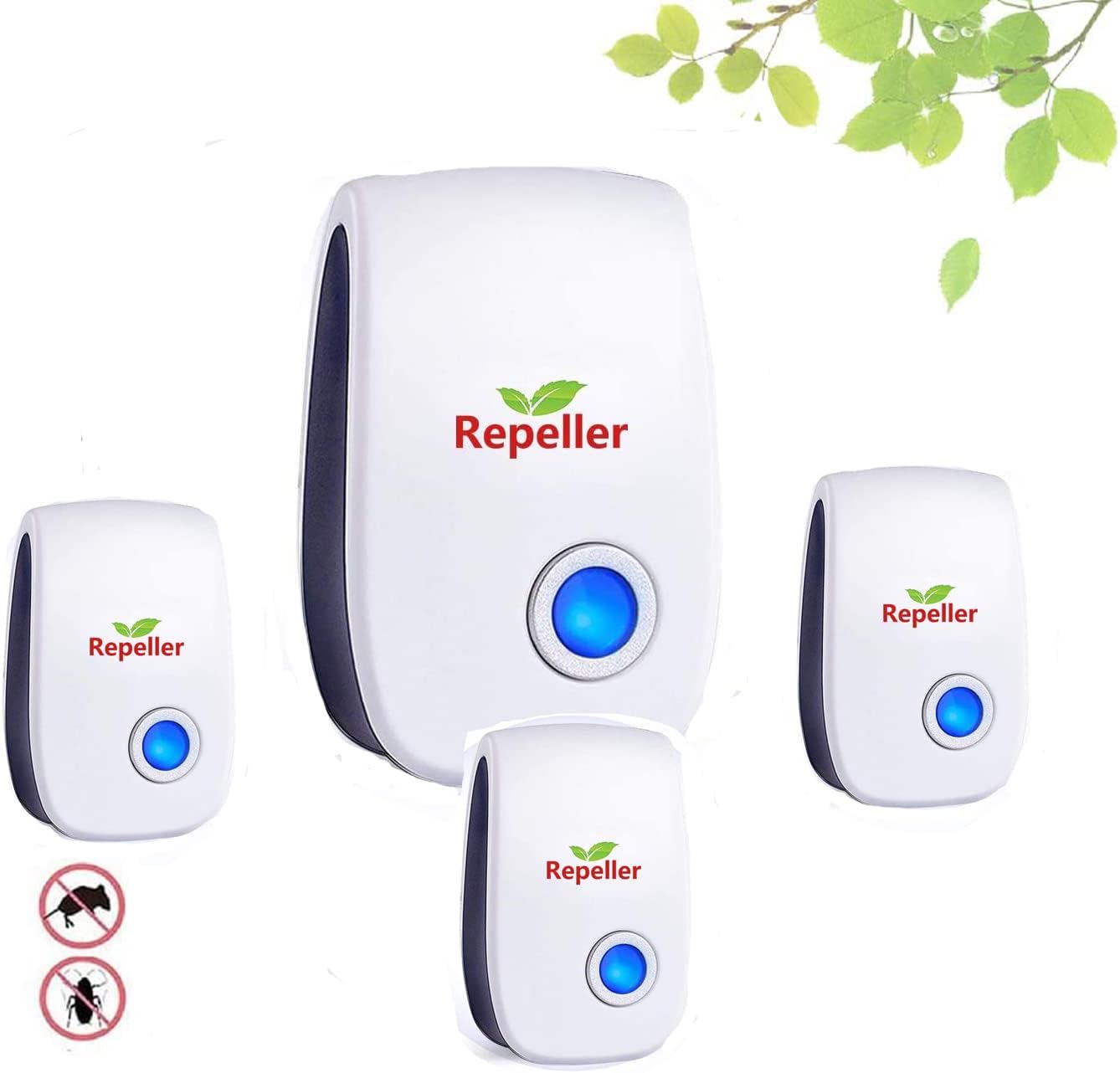 AILEDA Repelente ultrasónico para ratones, repelente ultrasónico contra mosquitos ultrasónico interior dispositivo anti ratones, insectos, mosquitos, cucarachas, ratas, hormigas, arañas 4 paquetes