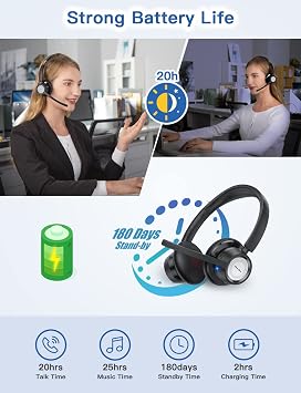 New Bee Wireless Headset Bluetooth Headset with Noise Cancelling Microphone 20hrs Talk time & Mute Button for Work/PC/Office/Zoom/Skype (Include USB Dongle)