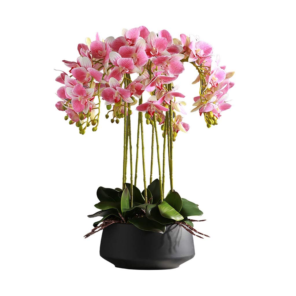 IUokLU Artificial Flower in Pot Artificial Orchid Phalaenopsis with Flower Pot Fake Flowers Plastic Flowers Decoration Bouquet for Home 10 Flower (Pink A)