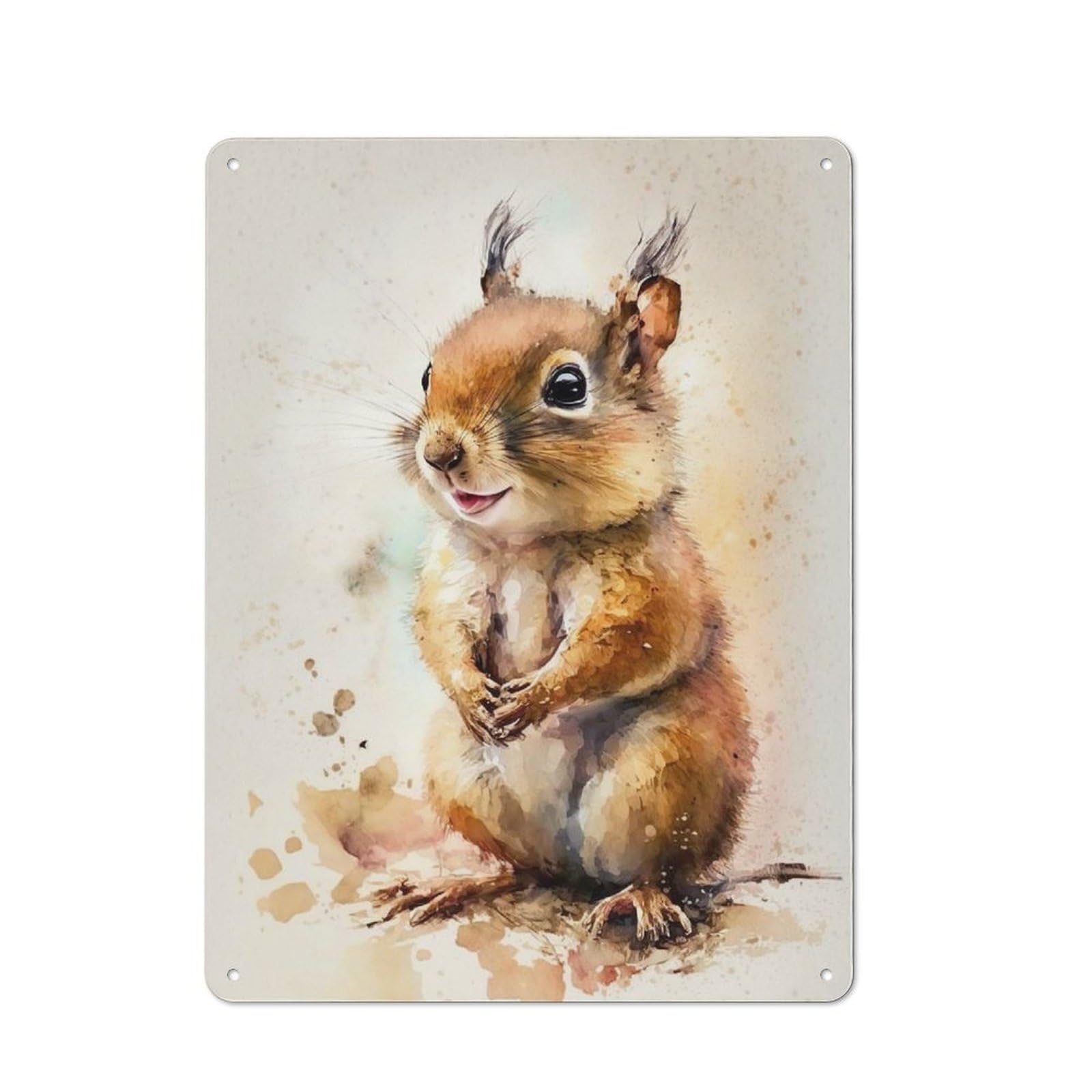 Junmoney Style-18 Squirrel Watersketch Tin Sign 40X30cm For Living Room Wall, Rustic Wall Decor, For Living Room Decor Lovers