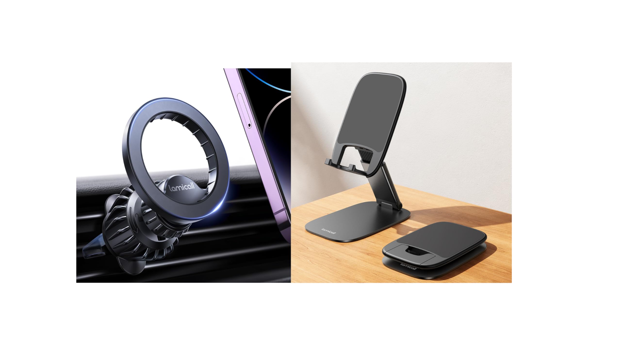 Lamicall MagSafe Car Mount installed in a car air vent with a phone attached