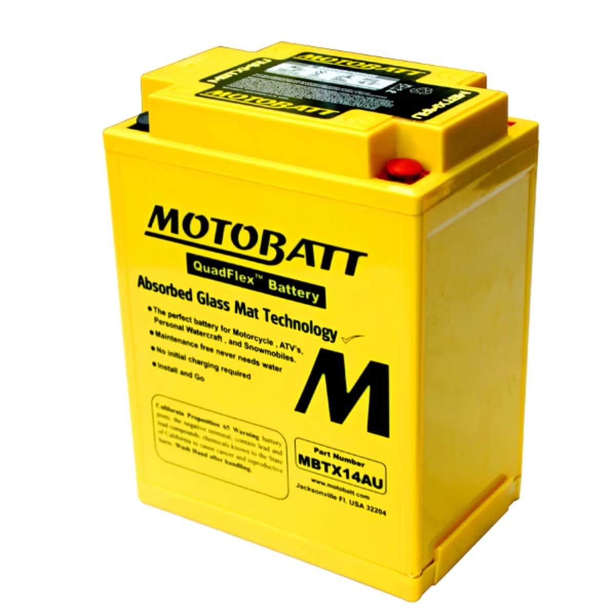 Batteria MotoBatt MBTX14AU 12V 16,​5Ah AGM Precaricata Sigillata ? Alta Potenza, 135x90x168 mm, Senza Manutenzione per Moto e ATV