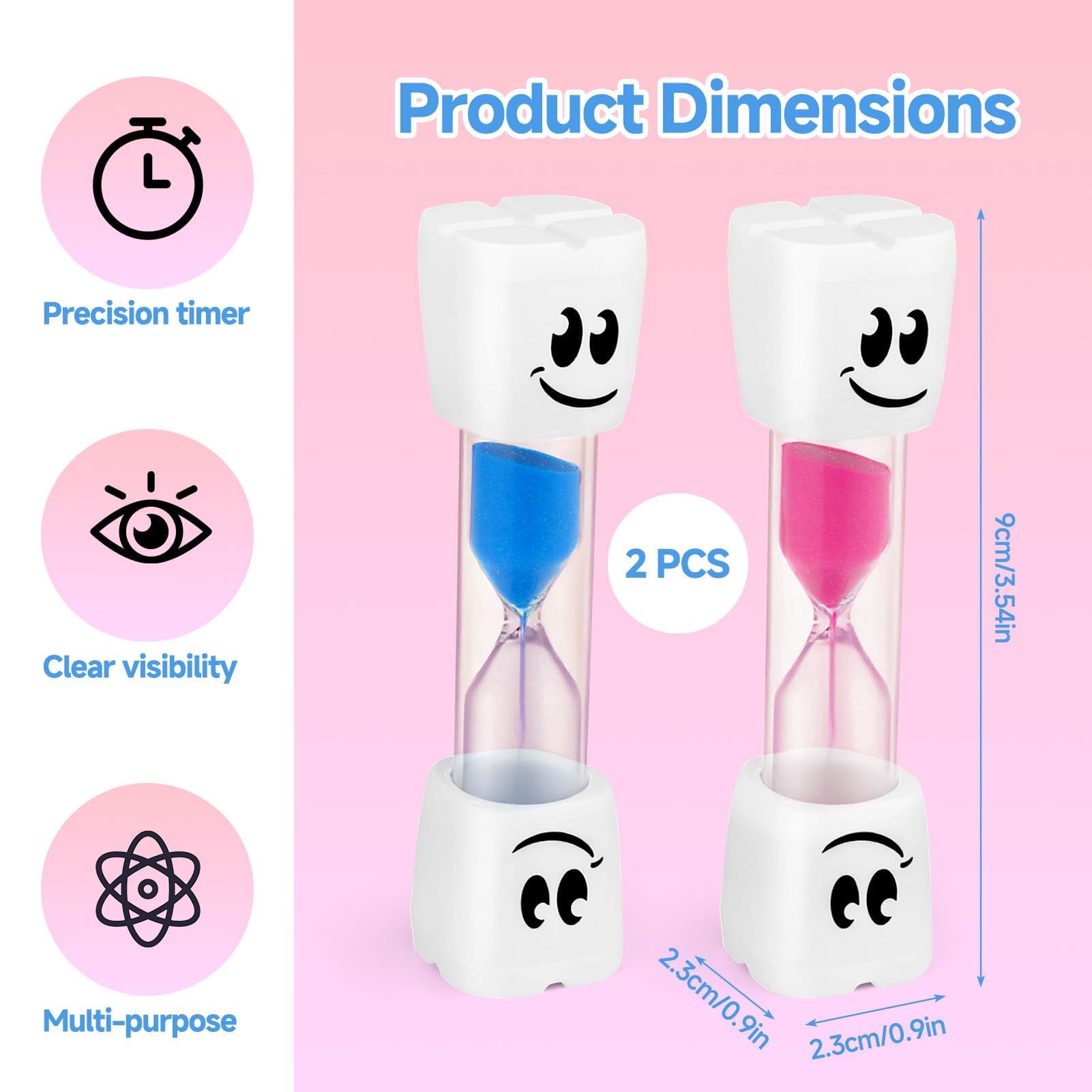 2Pcs Sablier Brossage Dents Enfant, Coloré Éducatif Résistant Sablier 2 Minutes, Convient pour la Cuisine Le Bureau Les Jeux Le Brossage Dents Quotidien Familial Pratique Durable (Rose + Bleue)