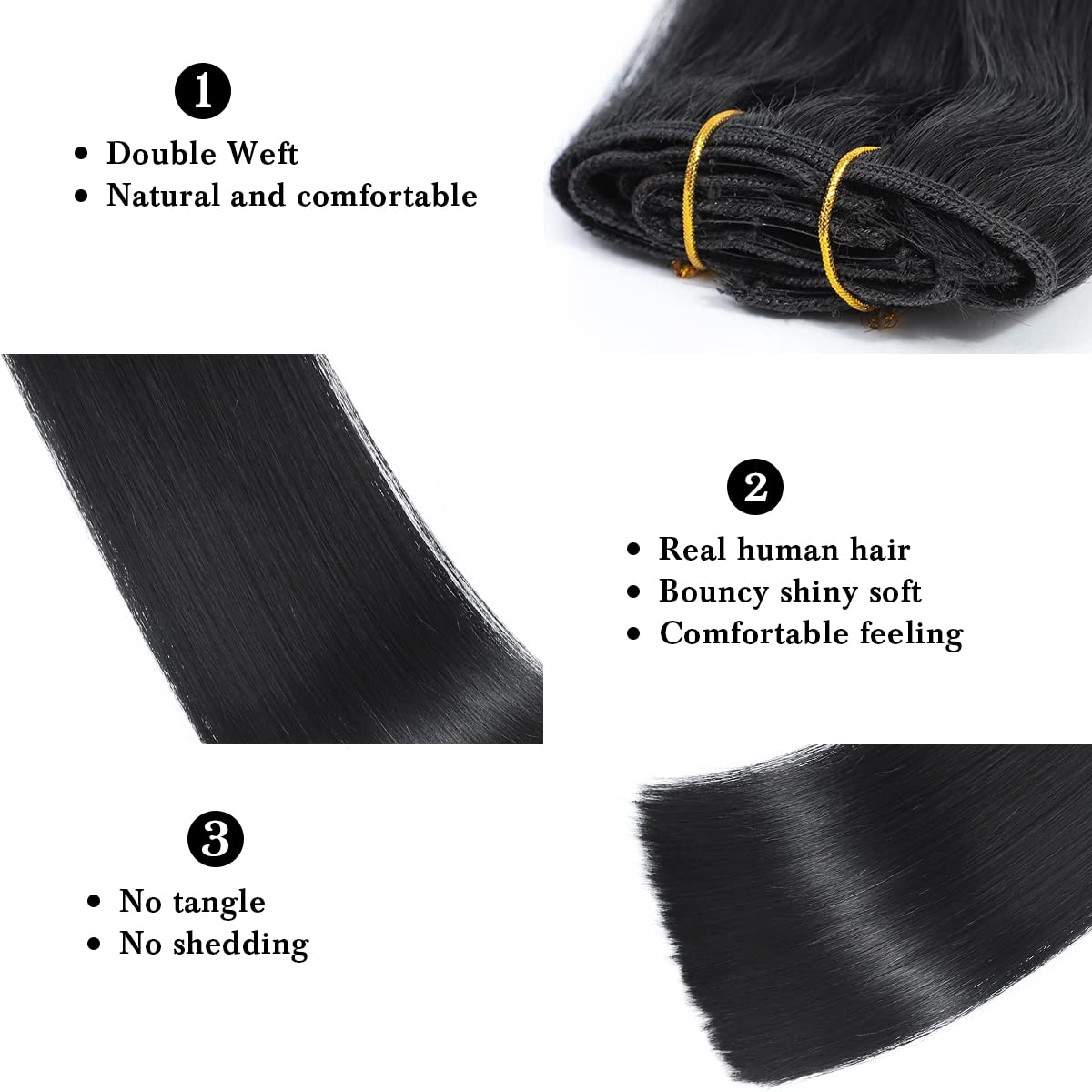 Clip in Hair Extensions Real Human Hair Jet Black for Women Invisible Natural Straight Seamless Clip in Hair Extensions Human Hair 8pcs Double Weft 2.8oz/70g (#1 Jet Black, 20 Inch)