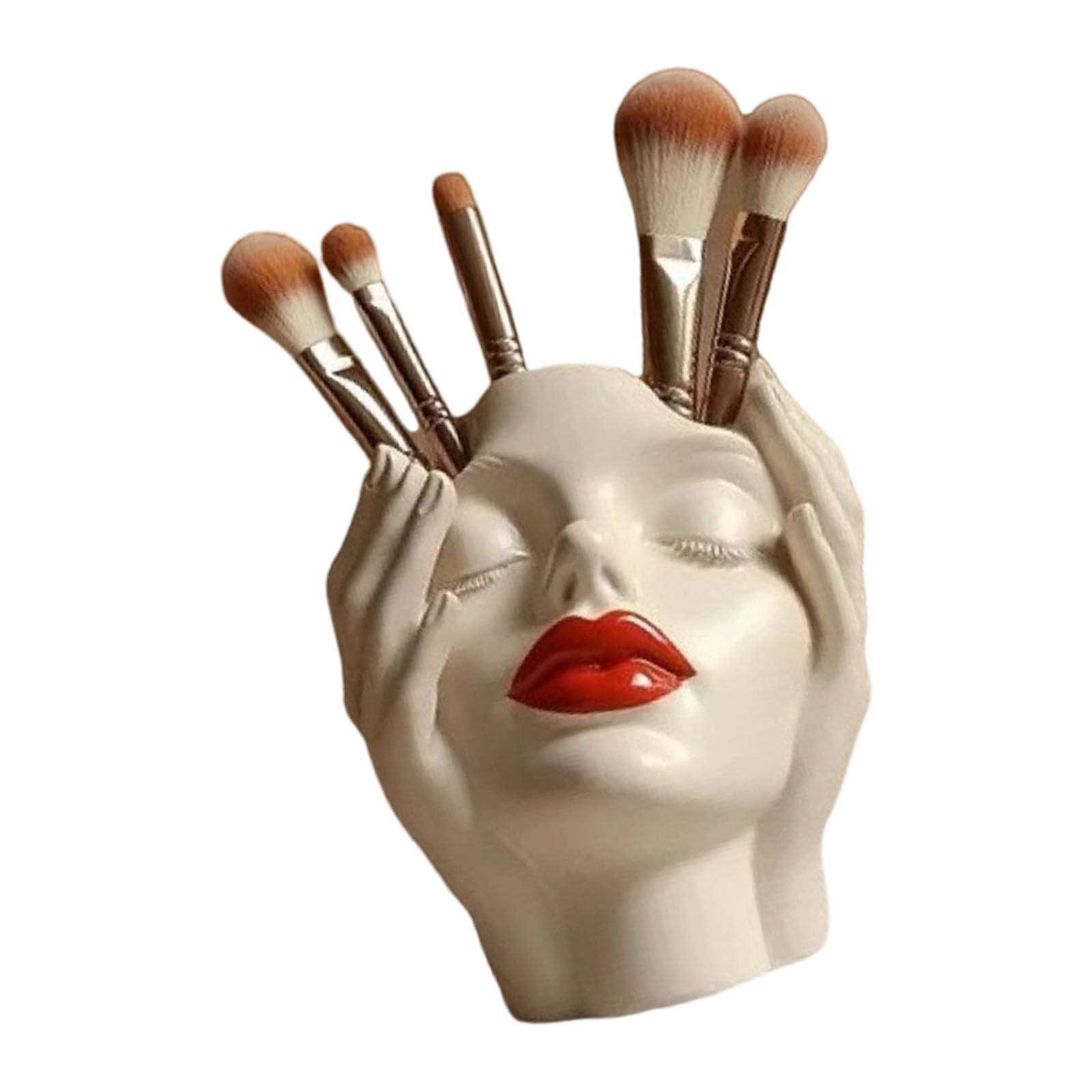 Piceioep Stylish Female Head Resin Makeup Brush Holder for Home Decor and Travel Organization Fashionable Female Head Resin Cosmetic Brush Holder